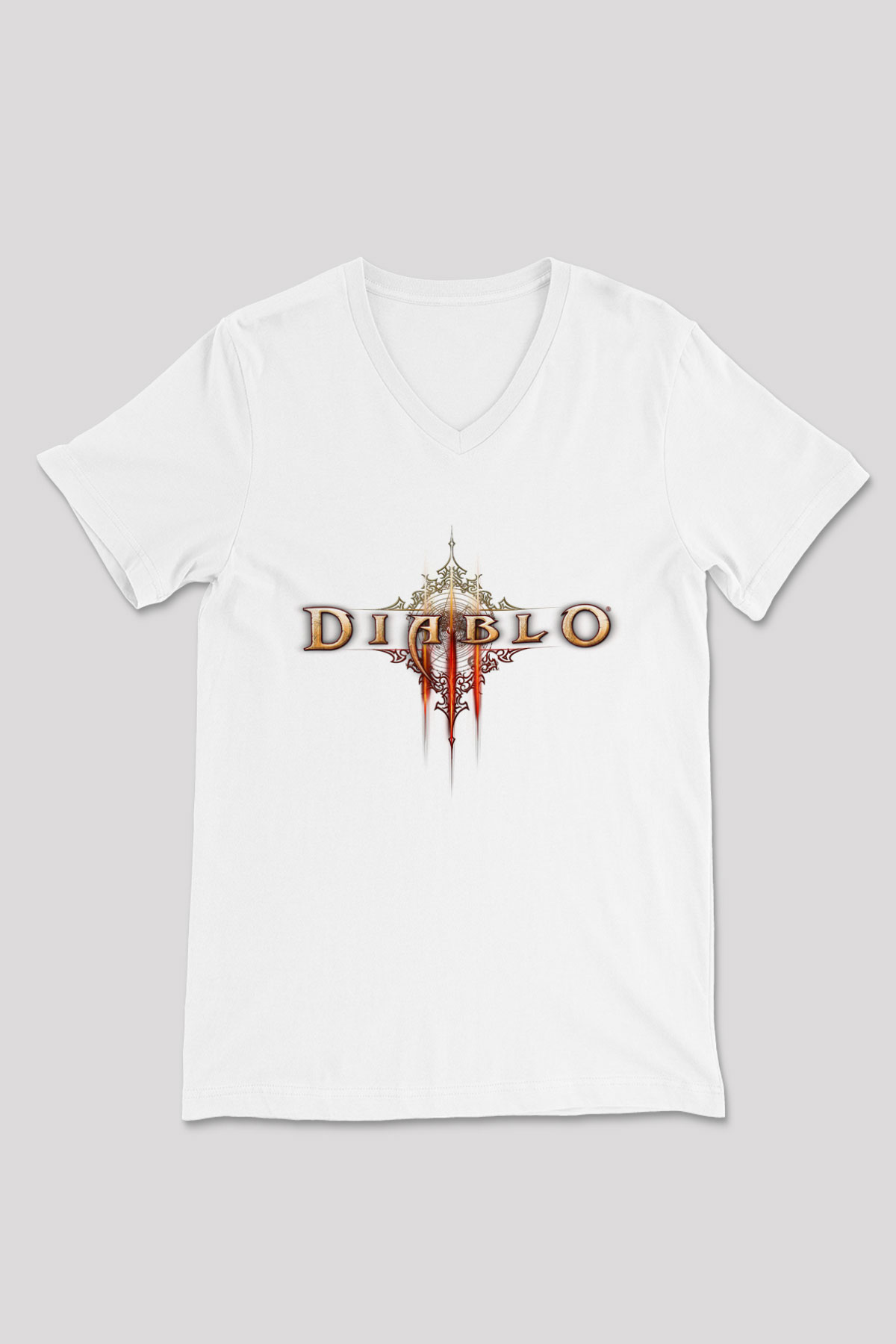 Diablo Beyaz Unisex V Yaka Tişört T-Shirt