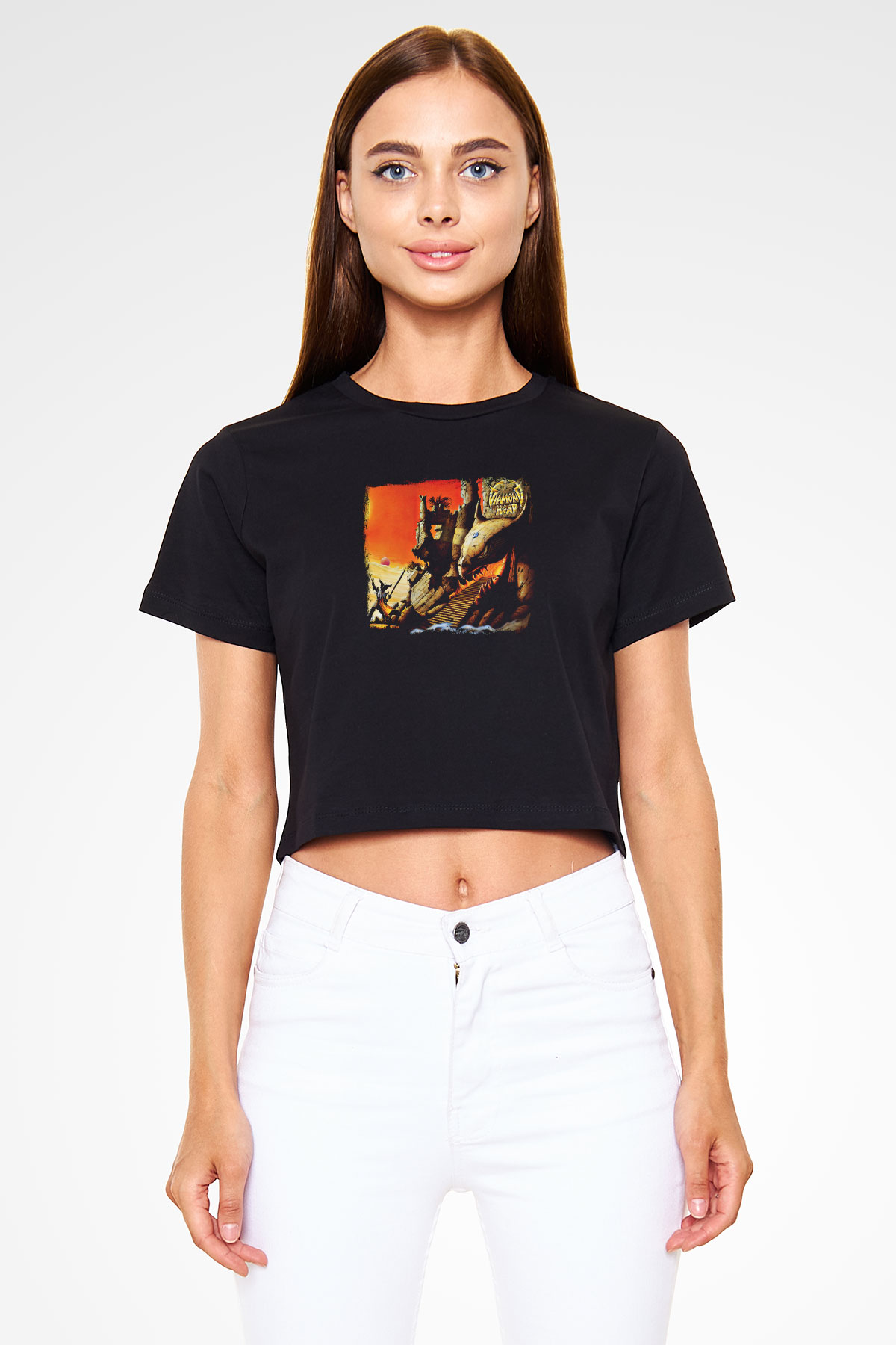 Diamond Head Baskılı Unisex Siyah Crop Top Tişört
