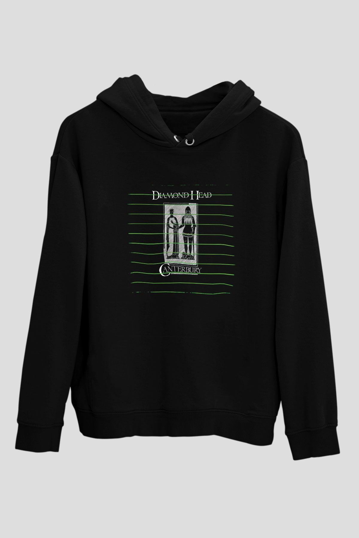 Diamond Head Baskılı Unisex Siyah Hoodie