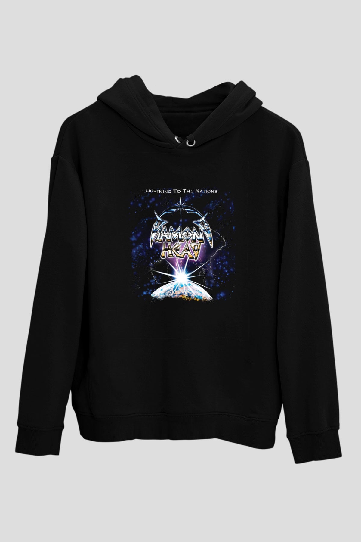 Diamond Head Baskılı Unisex Siyah Hoodie