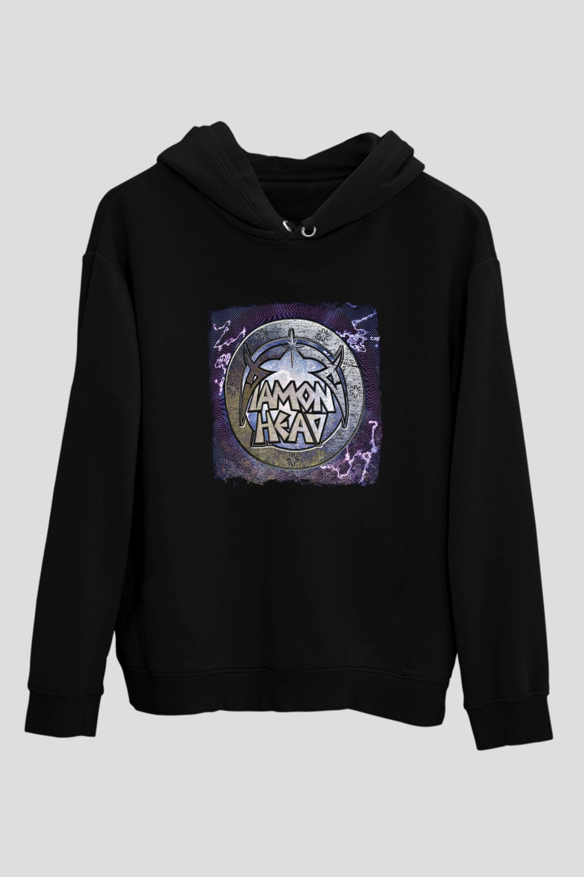 Diamond Head Baskılı Unisex Siyah Hoodie