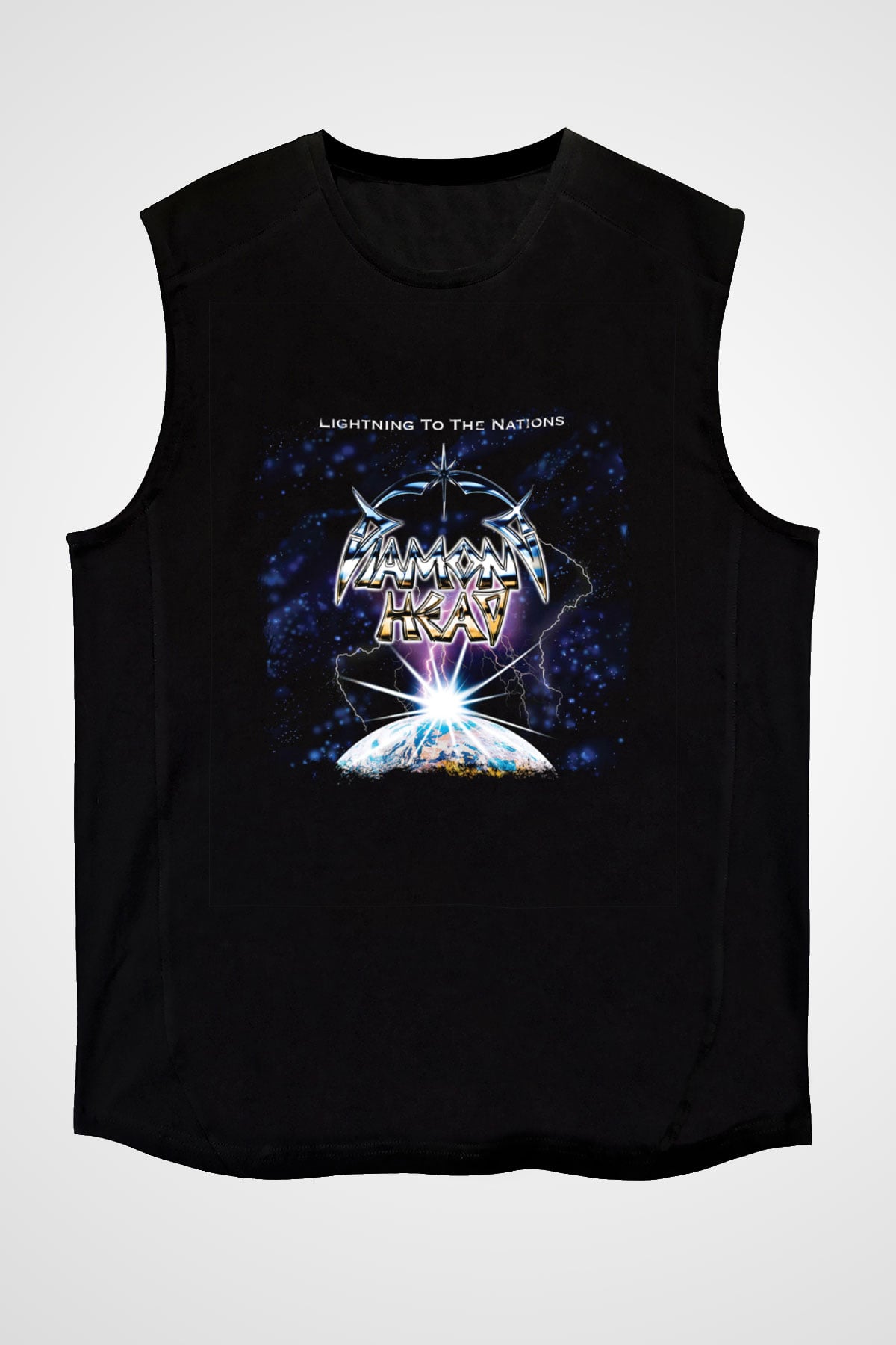 Diamond Head Baskılı Unisex Siyah Kolsuz Tişört