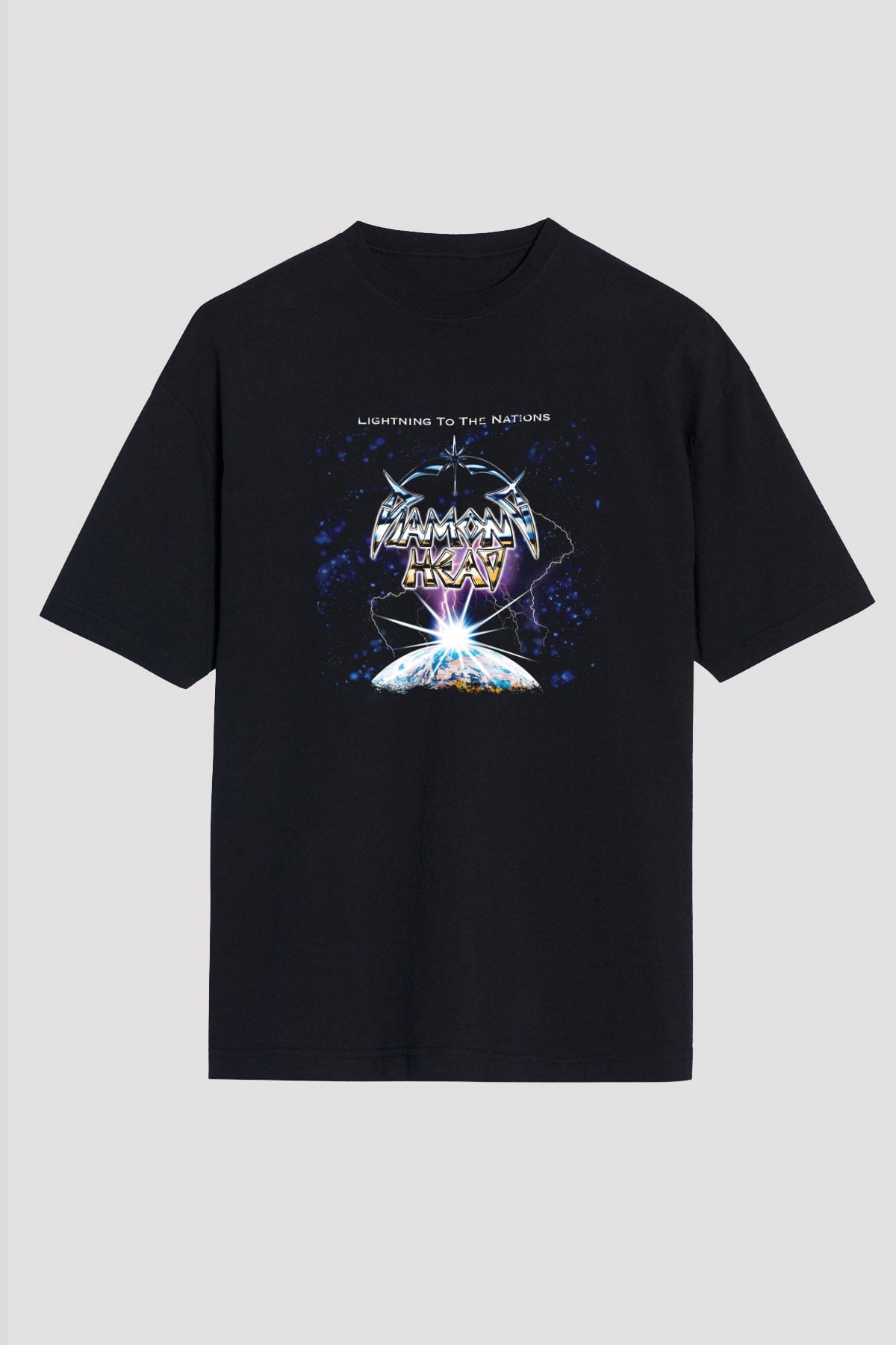 Diamond Head Baskılı Unisex Siyah Oversize Tişört