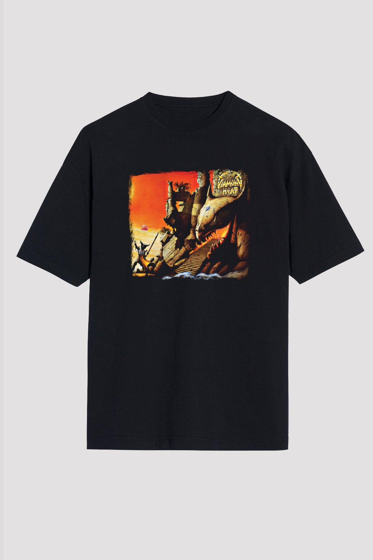 Diamond Head Baskılı Unisex Siyah Oversize Tişört