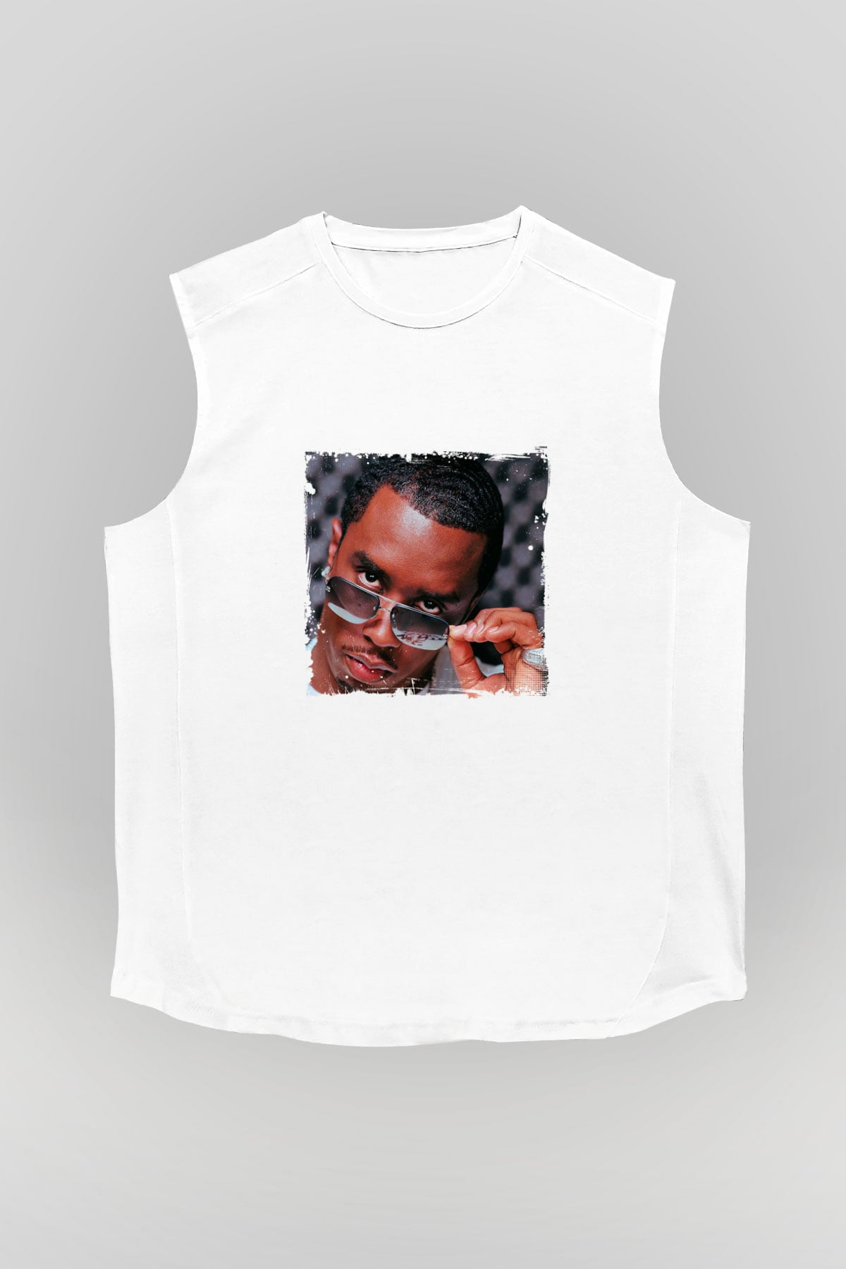 Diddy Baskılı Unisex Beyaz Kolsuz Tişört