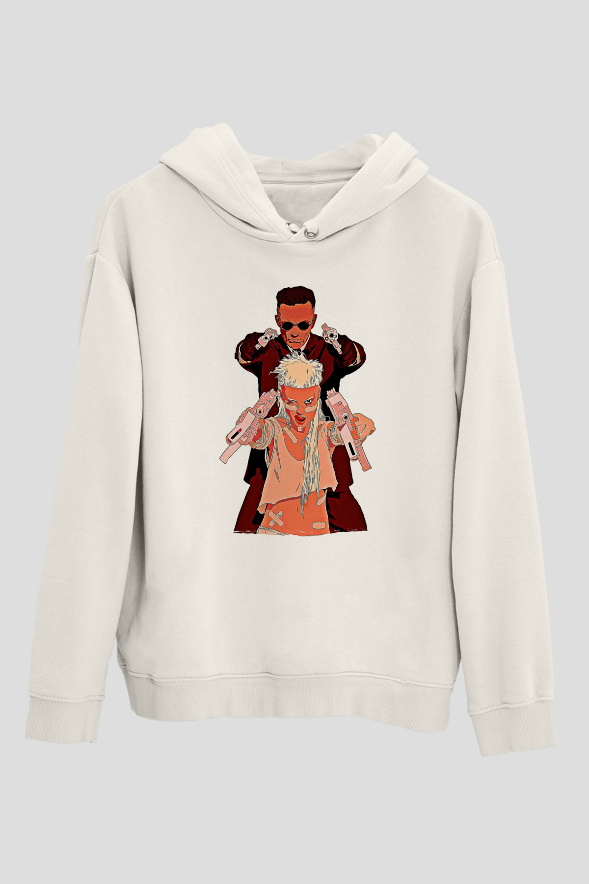 Die Antwoord Baskılı Beyaz Unisex Kapüşonlu Sweatshirt