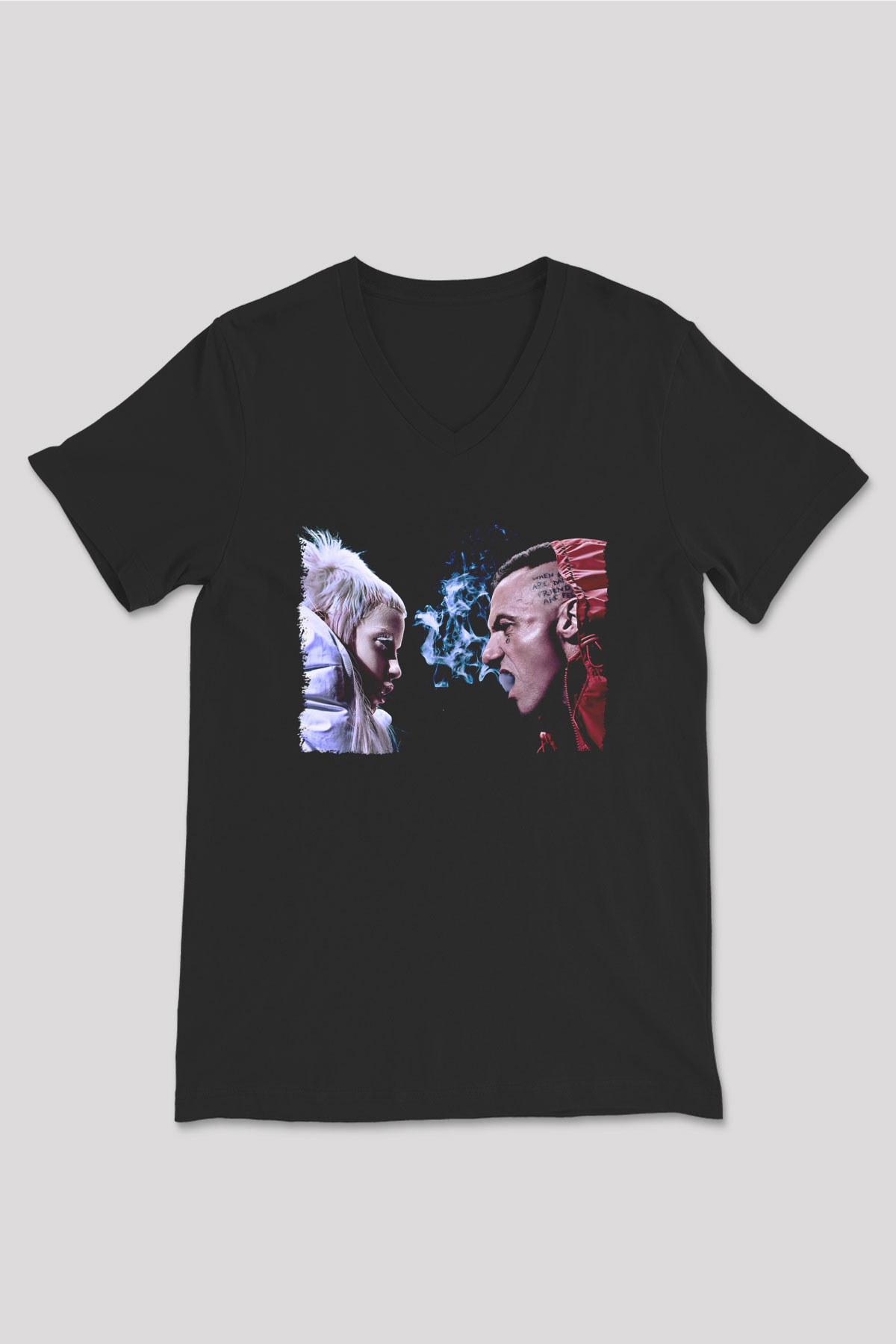 Die Antwoord Baskılı Unisex Siyah V Yaka Tişört - Tshirt