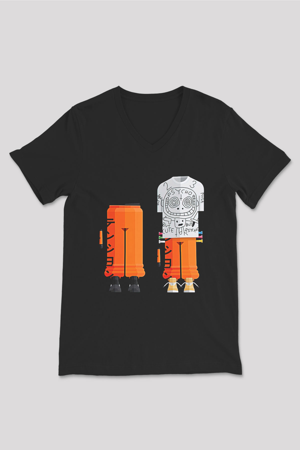 Die Antwoord Baskılı Unisex Siyah V Yaka Tişört - Tshirt