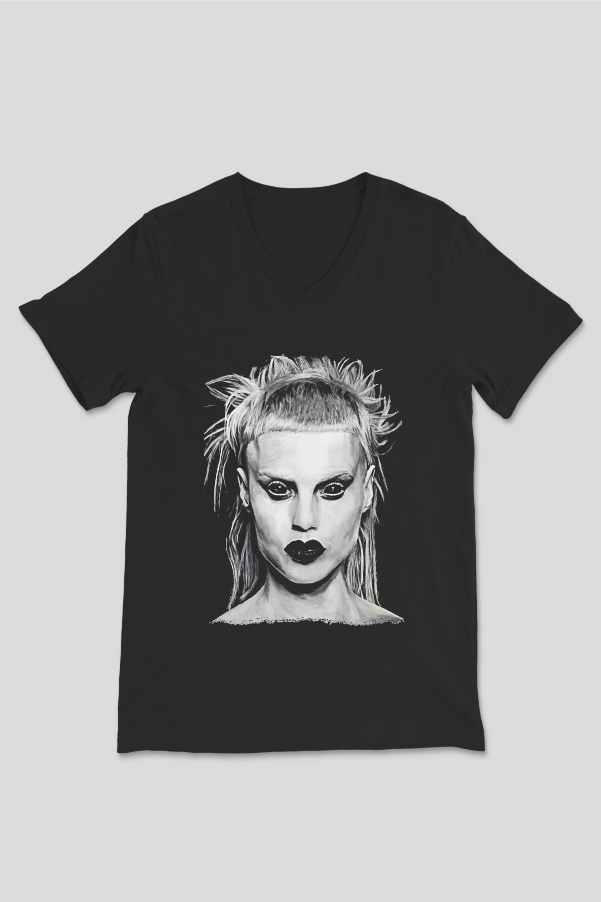 Die Antwoord Baskılı Unisex Siyah V Yaka Tişört - Tshirt