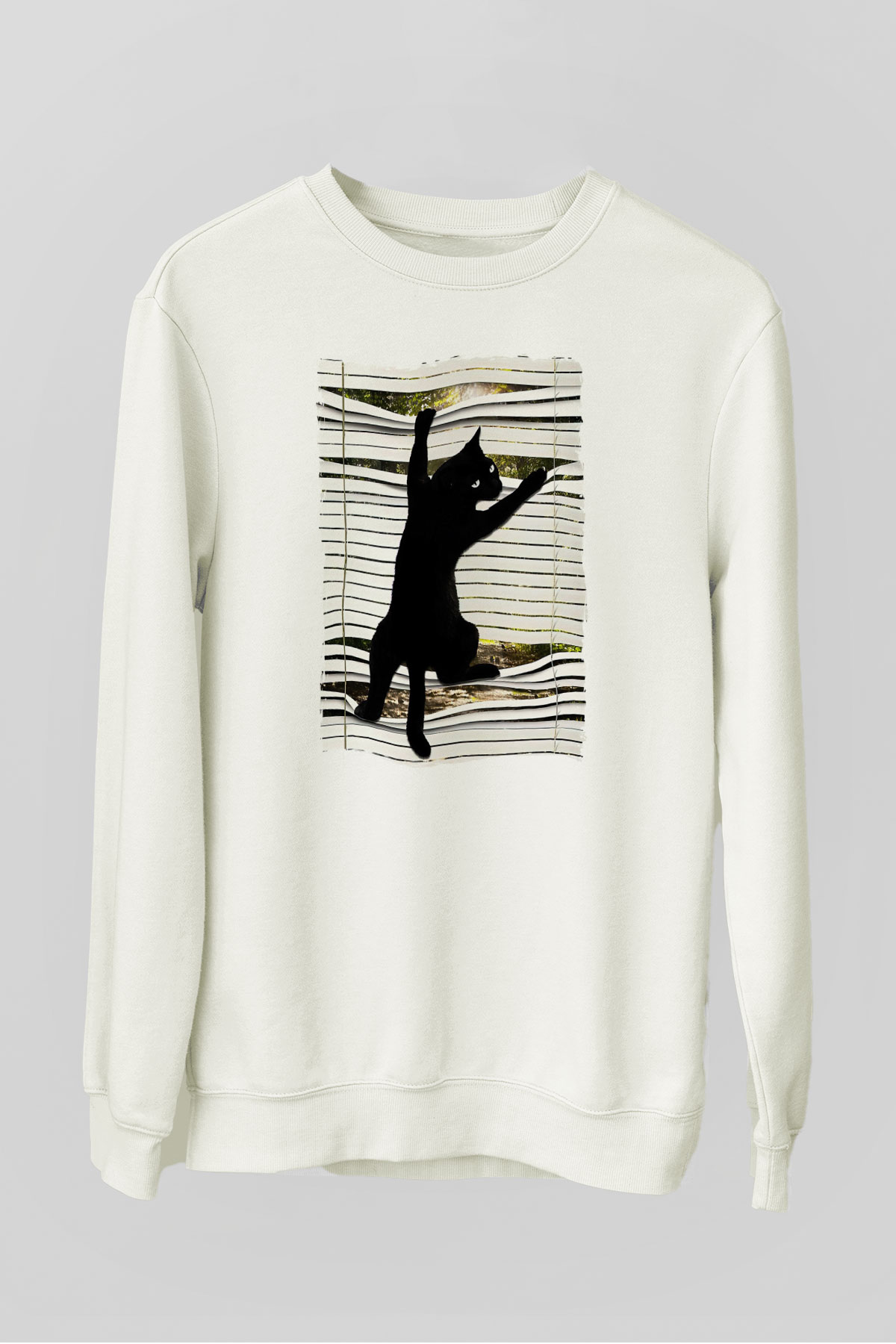 Dikizci Siyah Kedi Baskılı Unisex  Sweatshirt