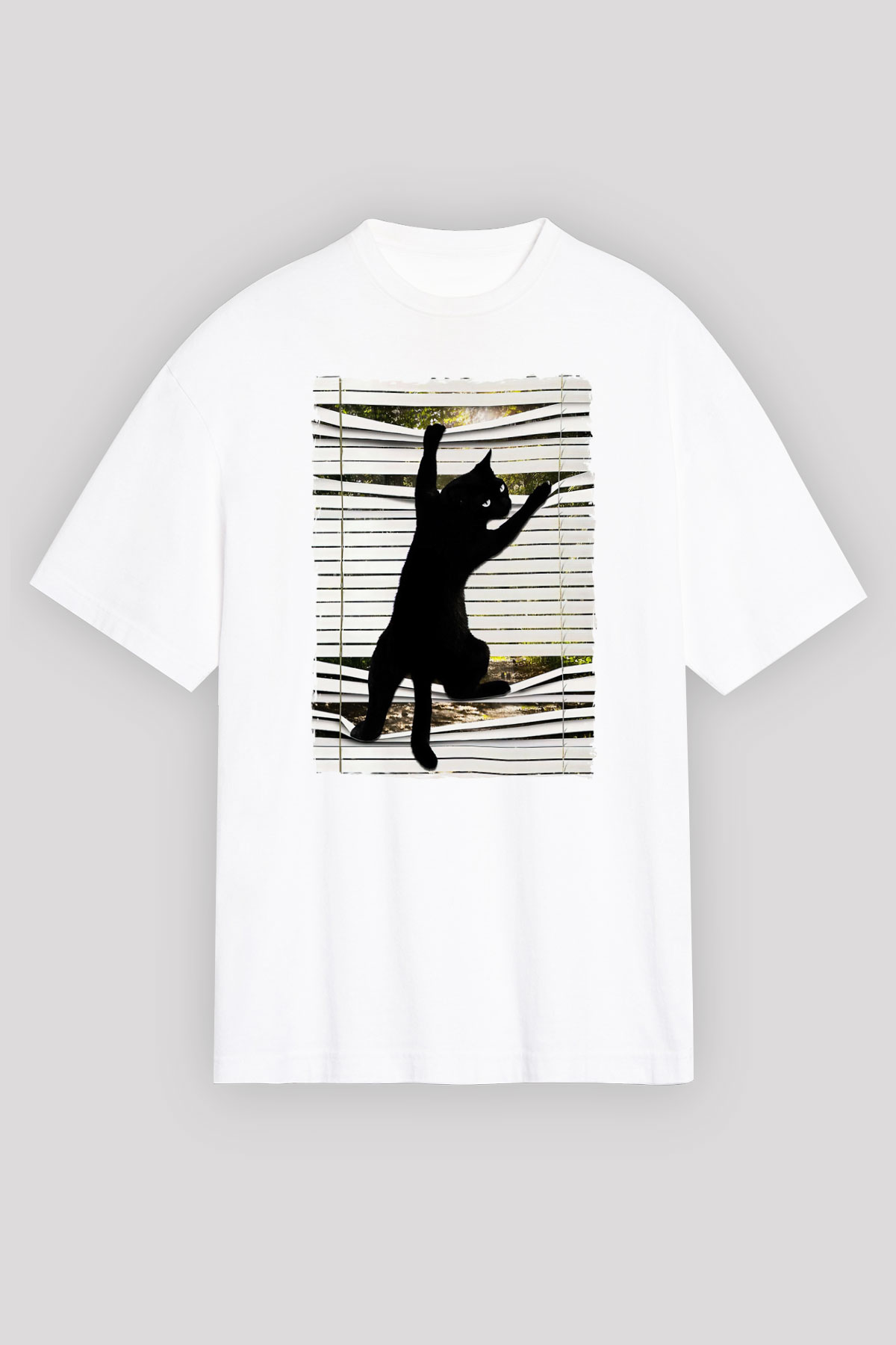 Dikizci Siyah Kedi Baskılı Unisex Tişört