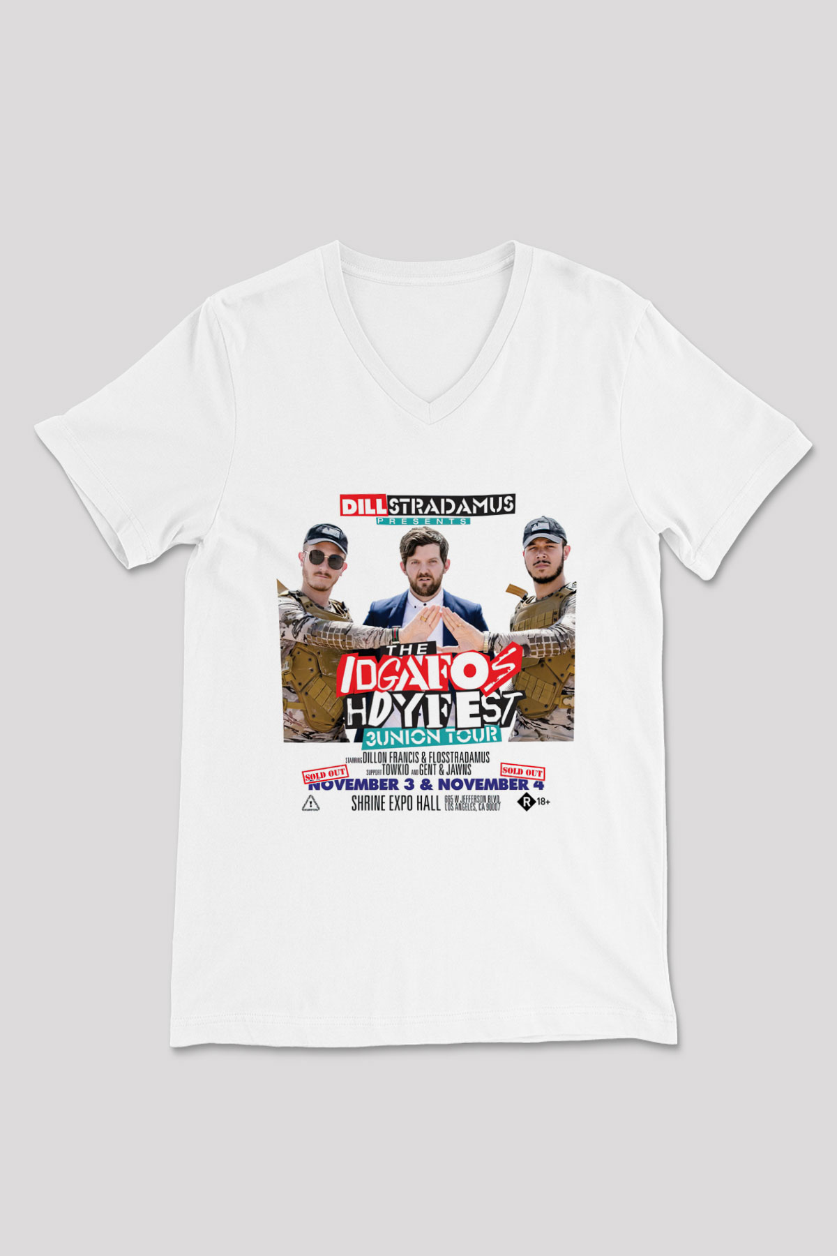 Dillion Francis Beyaz Unisex V Yaka Tişört