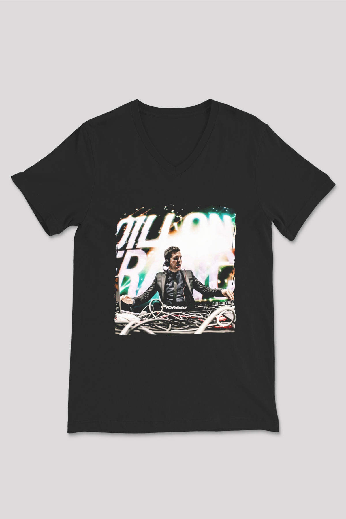 Dillion Francis Siyah Unisex V Yaka Tişört