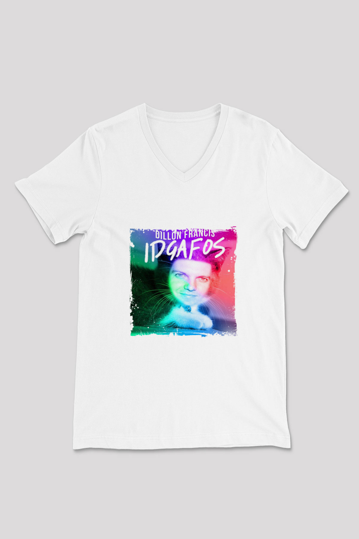 Dillon Francis Baskılı Beyaz V Yaka Unisex Tişört
