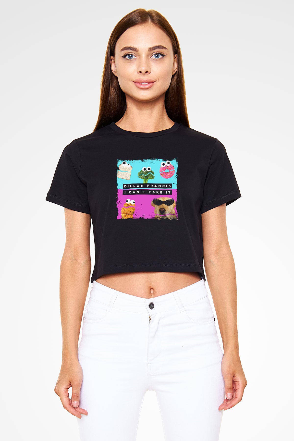 Dillon Francis Baskılı Crop Top Siyah Kadın Tişört