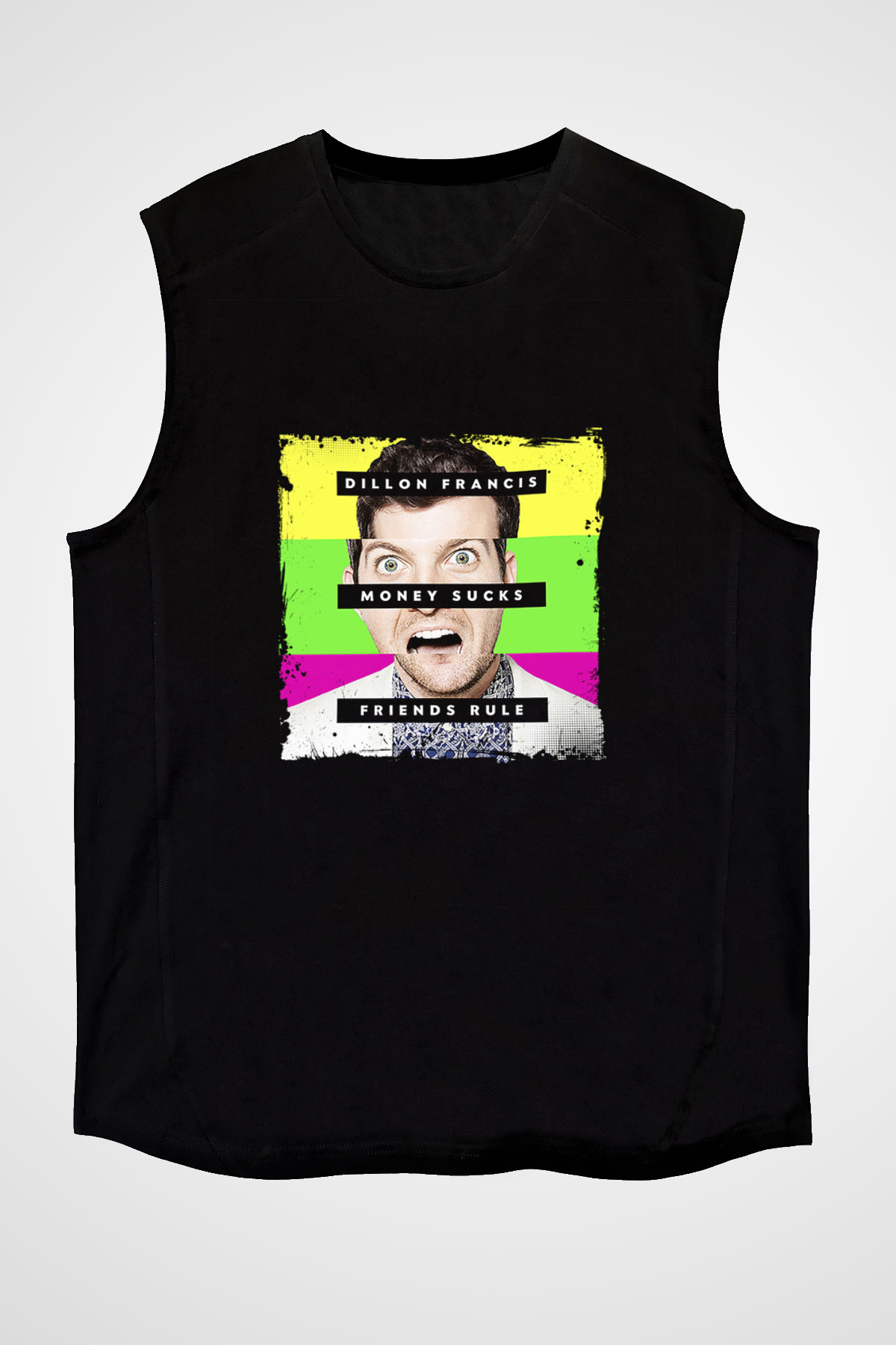 Dillon Francis Baskılı Unisex Siyah Kolsuz Tişört