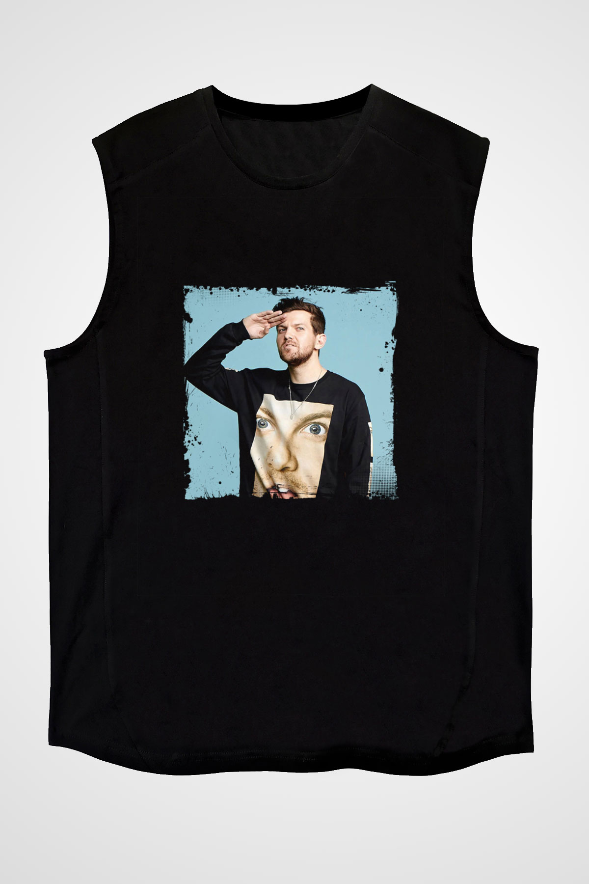 Dillon Francis Baskılı Unisex Siyah Kolsuz Tişört