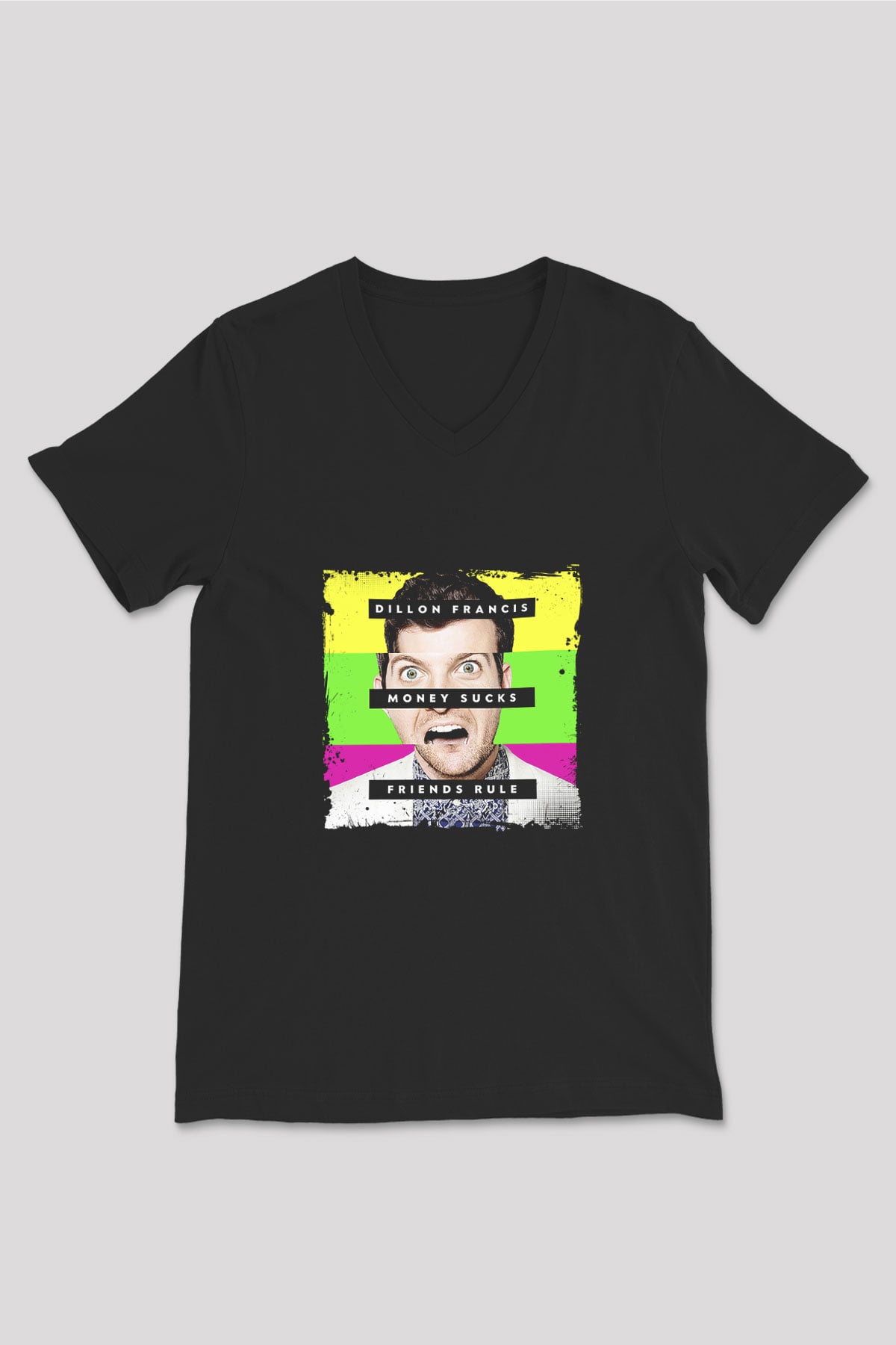 Dillon Francis Baskılı Unisex Siyah V Yaka Tişört