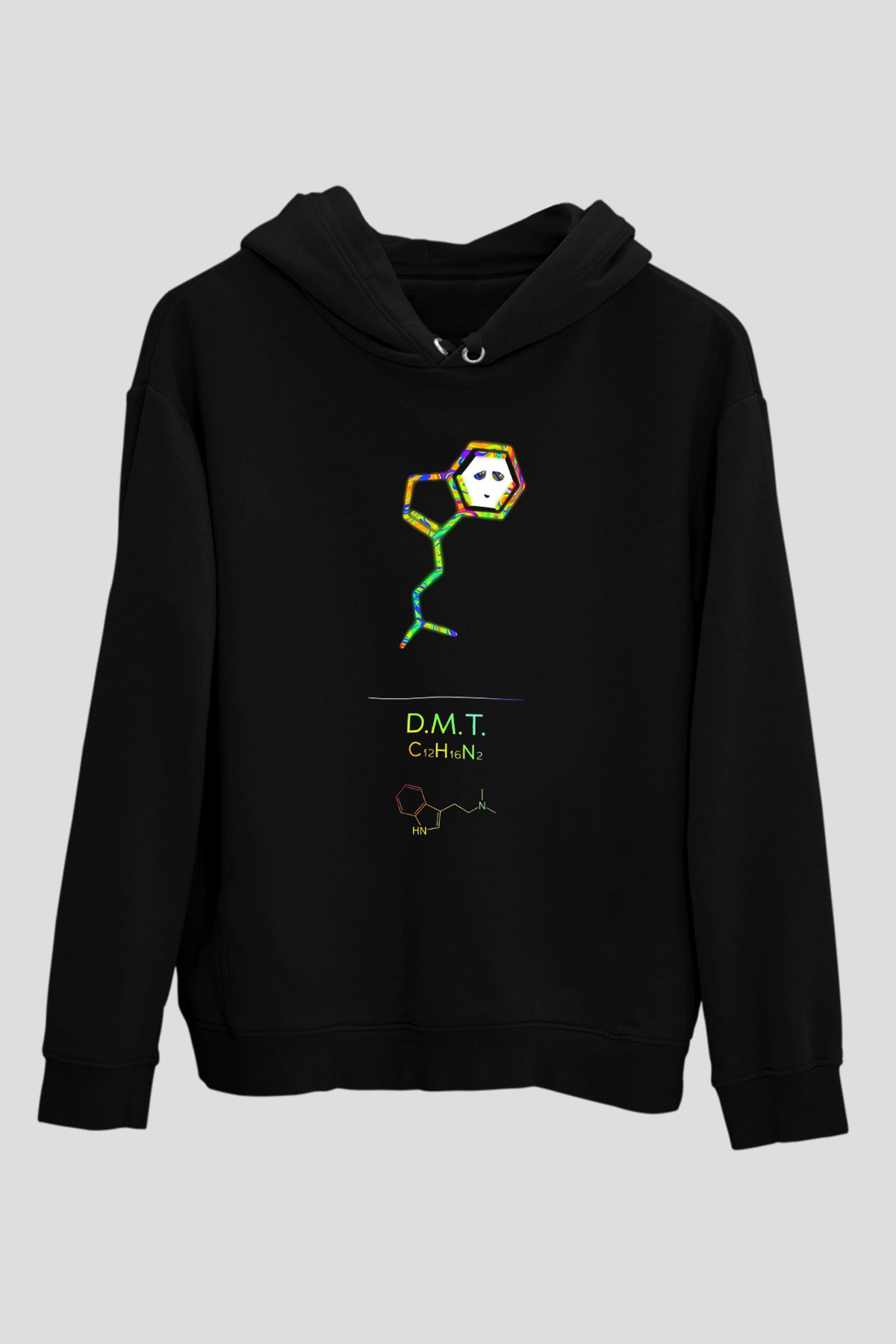 Dimetiltriptamin Molekülü Baskılı Unisex Siyah Hoodie