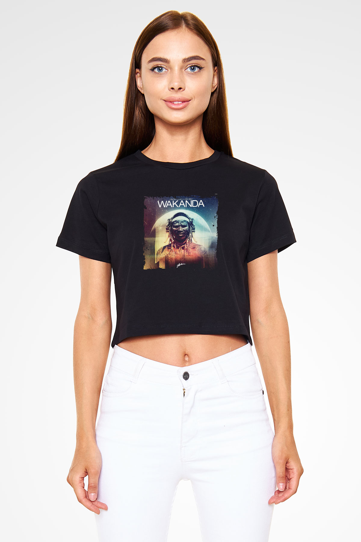 Dimitri Vegas & Like Mike Baskılı Crop Top Siyah Kadın Tişört