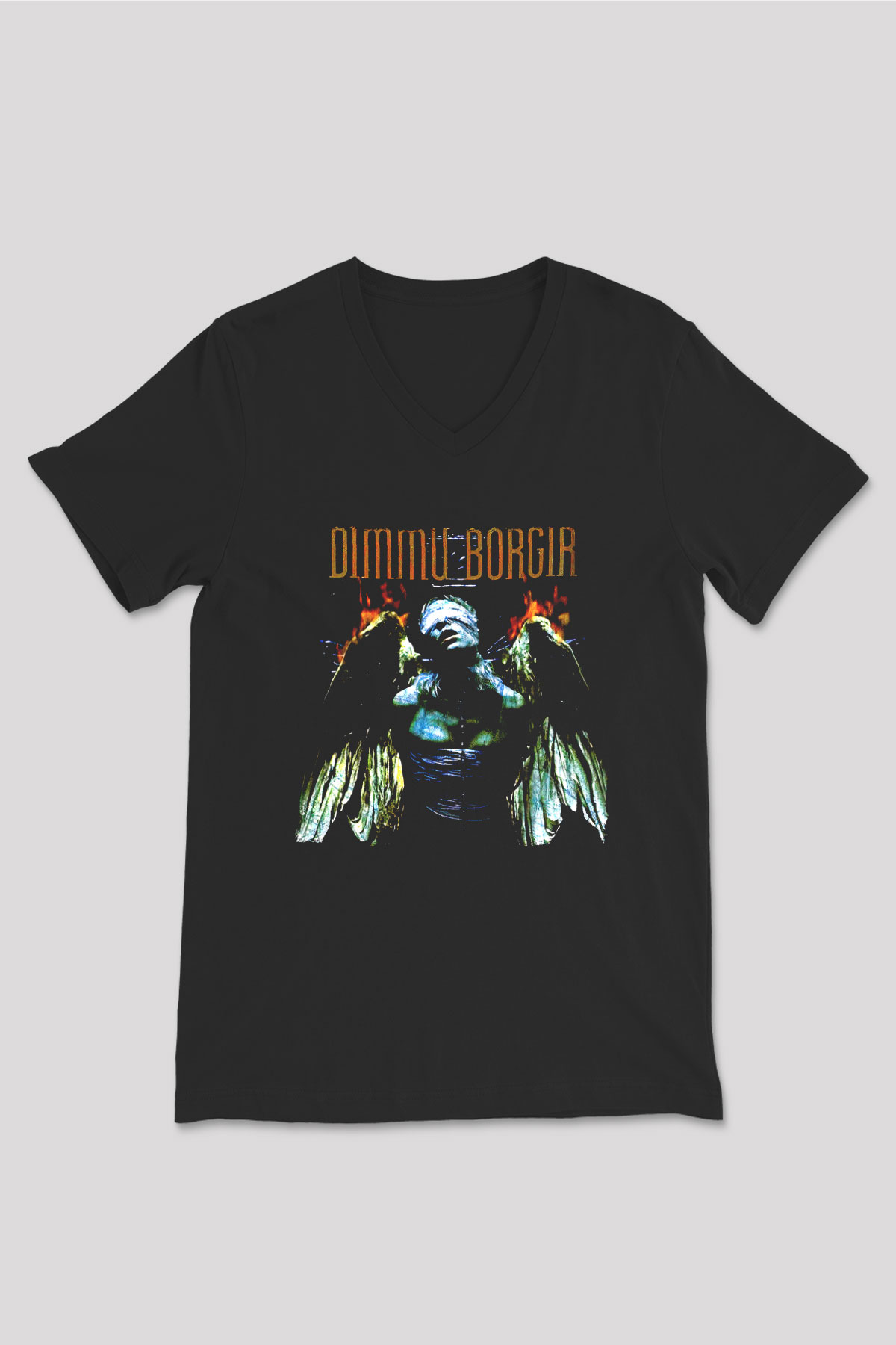 Dimmu Borgir Baskılı Unisex Siyah V Yaka Tişört - Tshirt