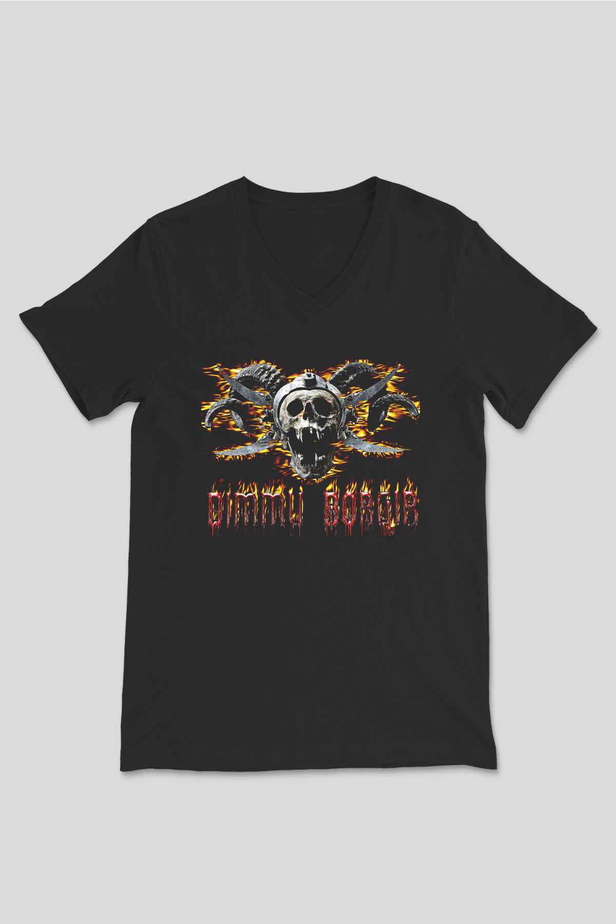 Dimmu Borgir Baskılı Unisex Siyah V Yaka Tişört - Tshirt