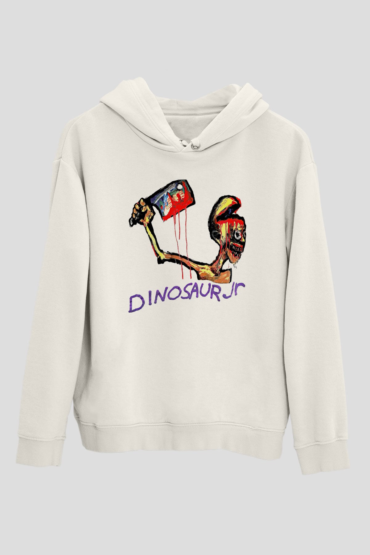 Dinosaur Jr Baskılı Beyaz Unisex Kapüşonlu Sweatshirt