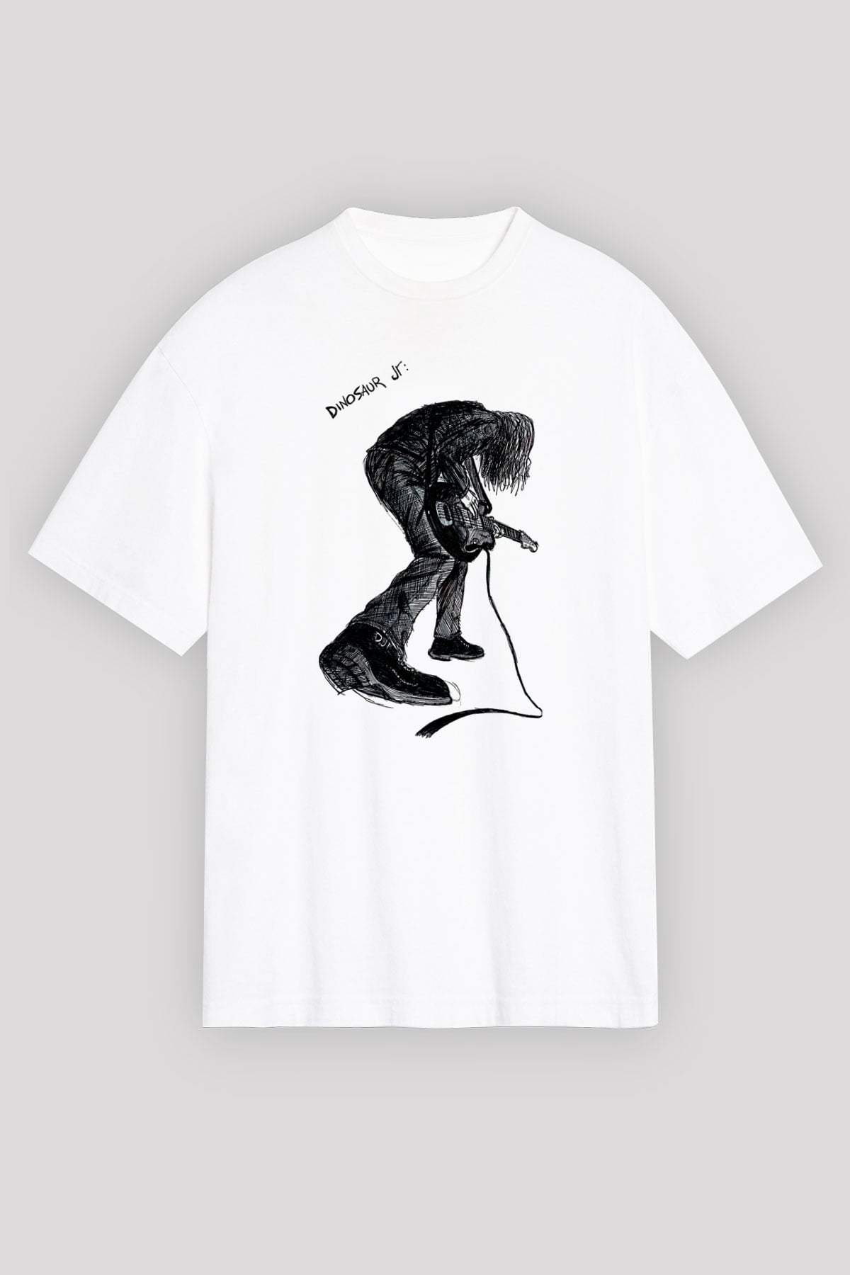 Dinosaur Jr Baskılı Beyaz Unisex Oversize Tişört - Tshirt