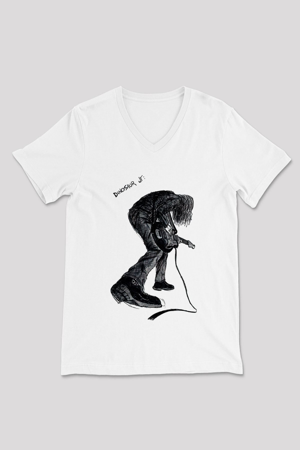 Dinosaur Jr Baskılı Beyaz Unisex V Yaka Tişört - Tshirt