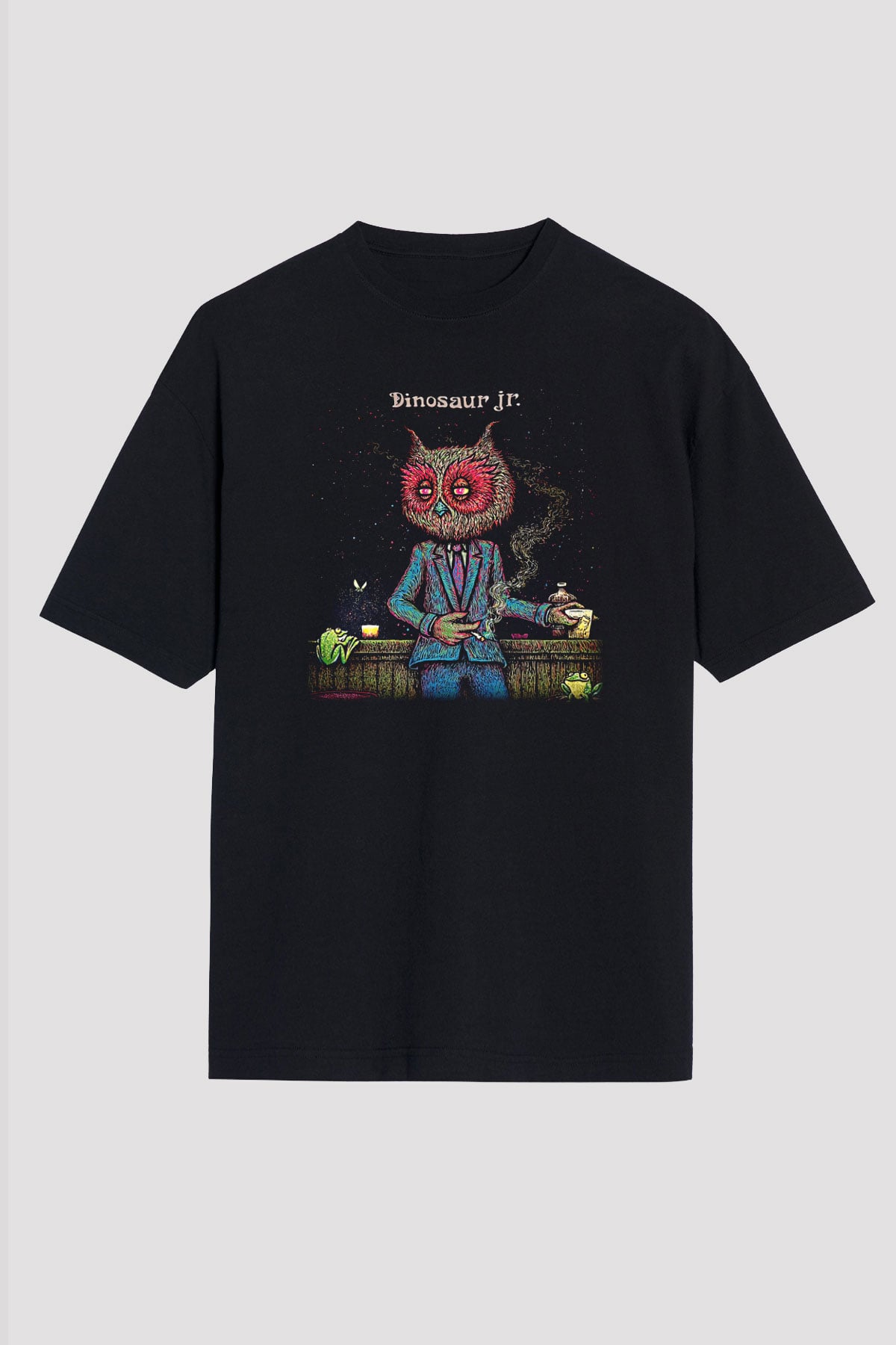 Dinosaur Jr Baskılı Unisex Siyah Oversize Tişört - Tshirt