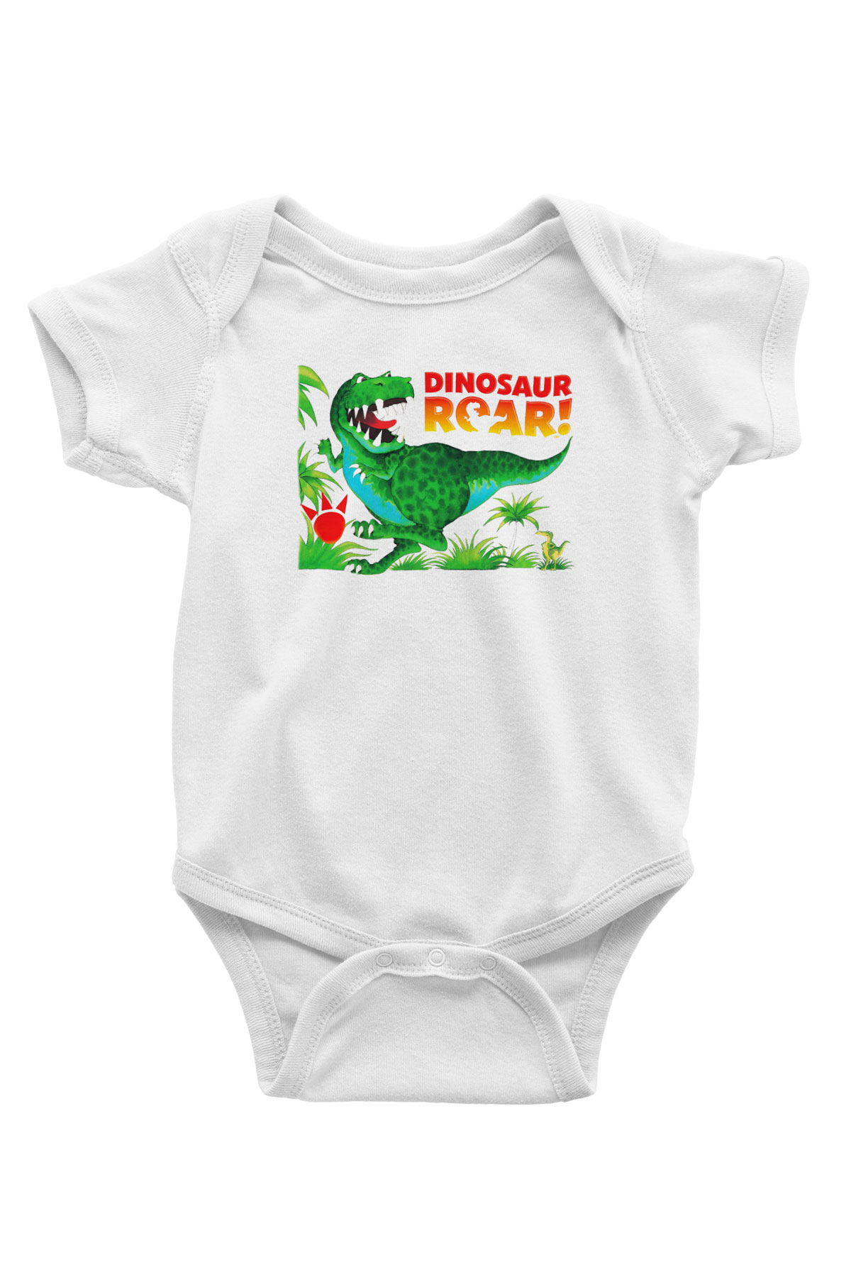 Dinozor Baskılı Beyaz Unisex Bebek Body - Zıbın