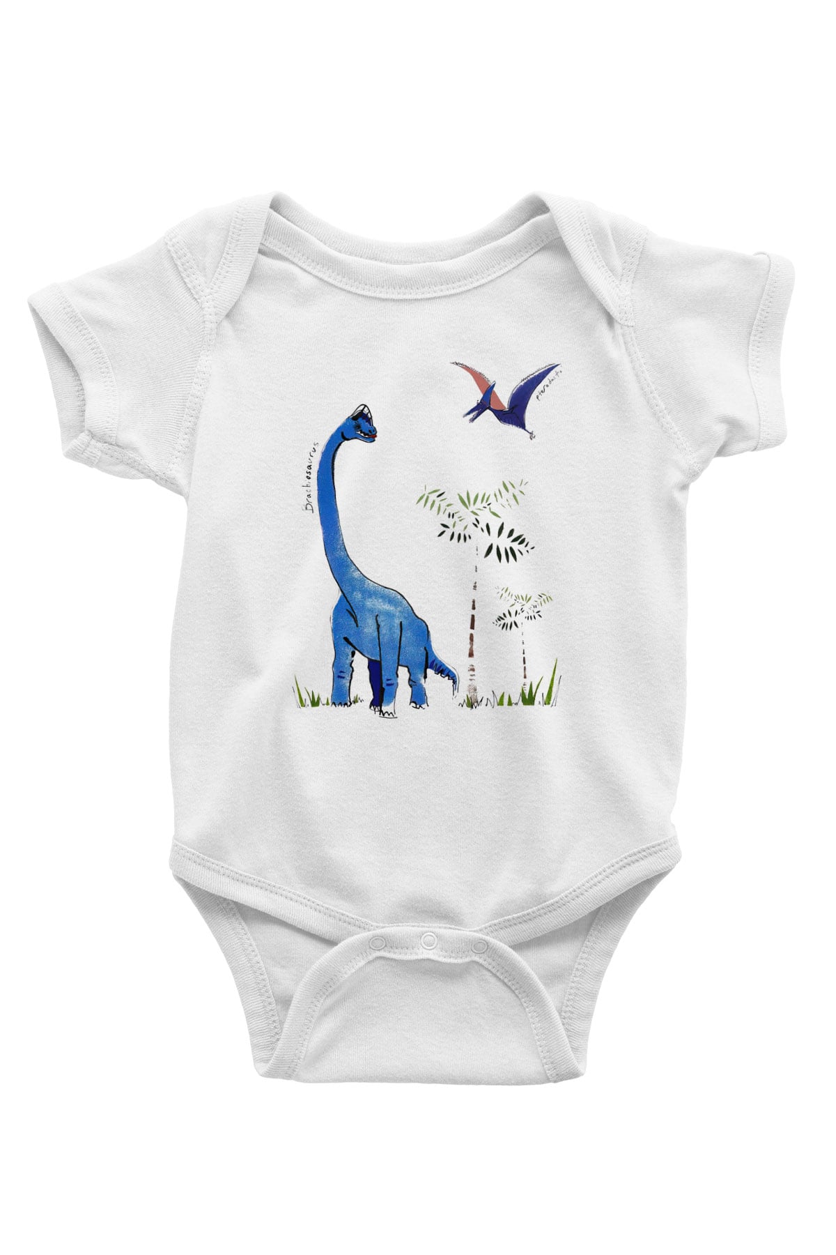 Dinozor Baskılı Beyaz Unisex Bebek Body - Zıbın