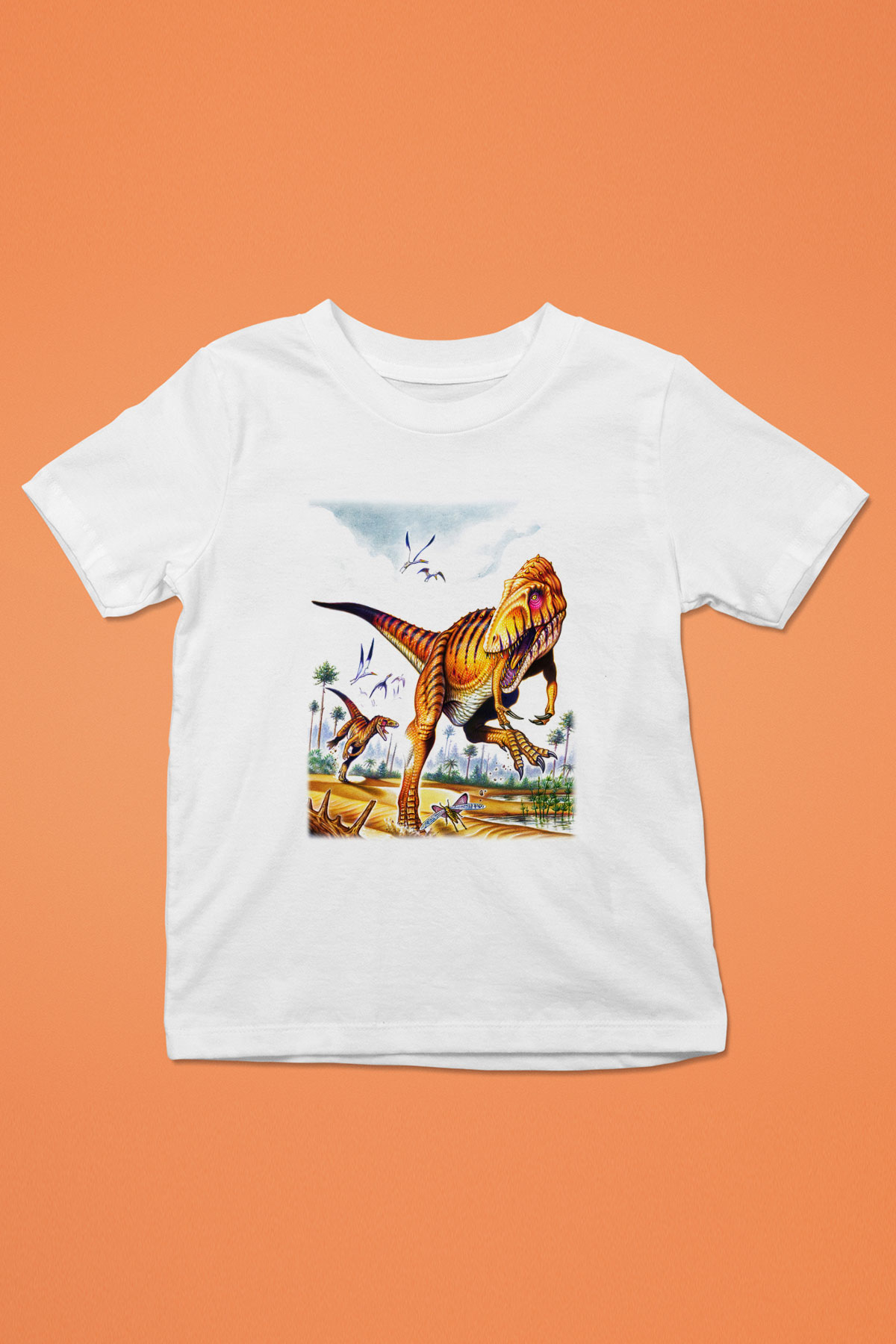 Dinozor Baskılı Beyaz Unisex Çocuk Tişört
