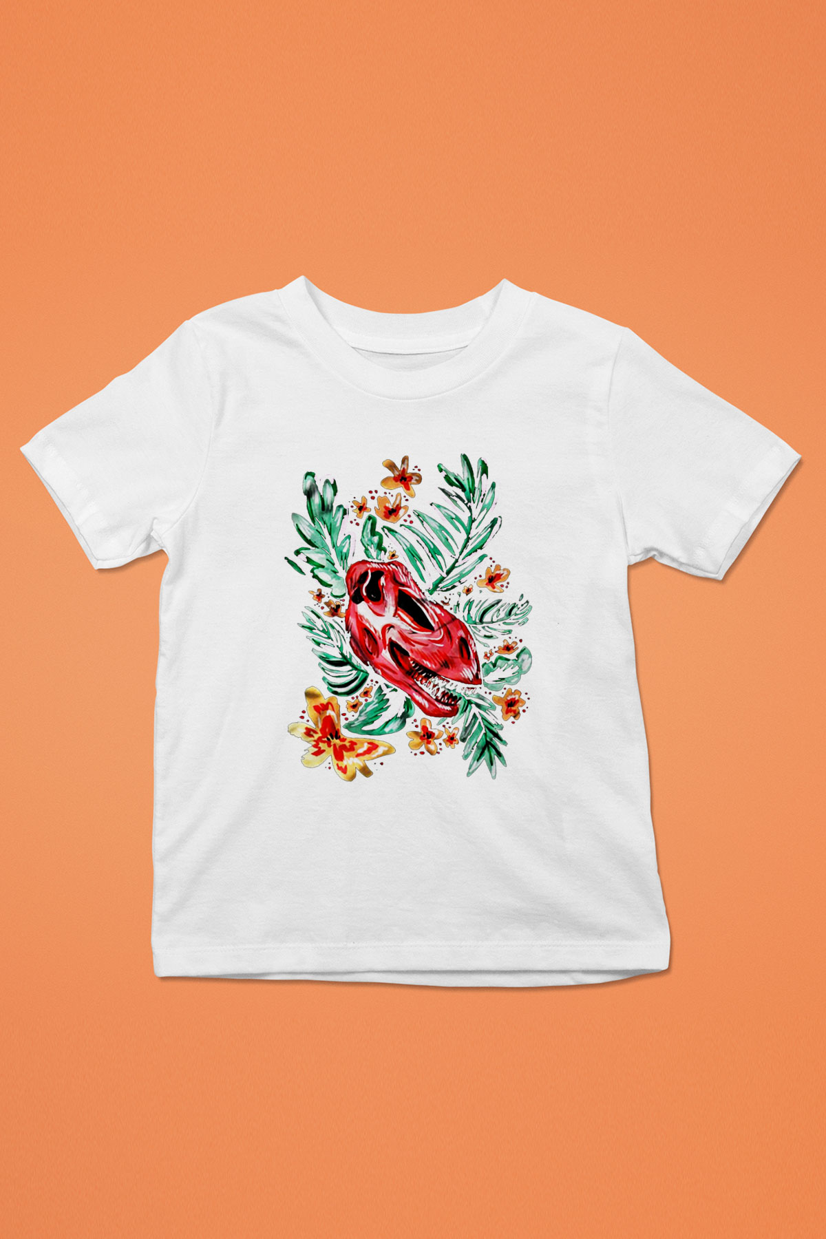 Dinozor Baskılı Beyaz Unisex Çocuk Tişört