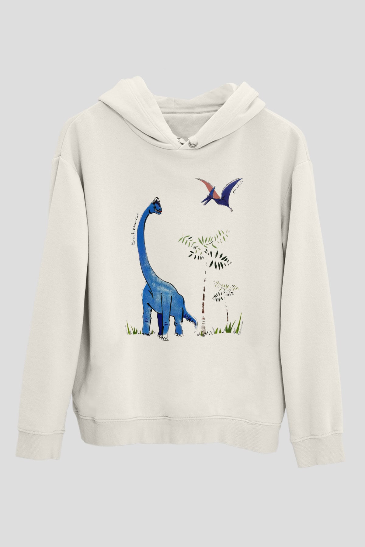 Dinozor Beyaz Unisex Kapşonlu Sweatshirt
