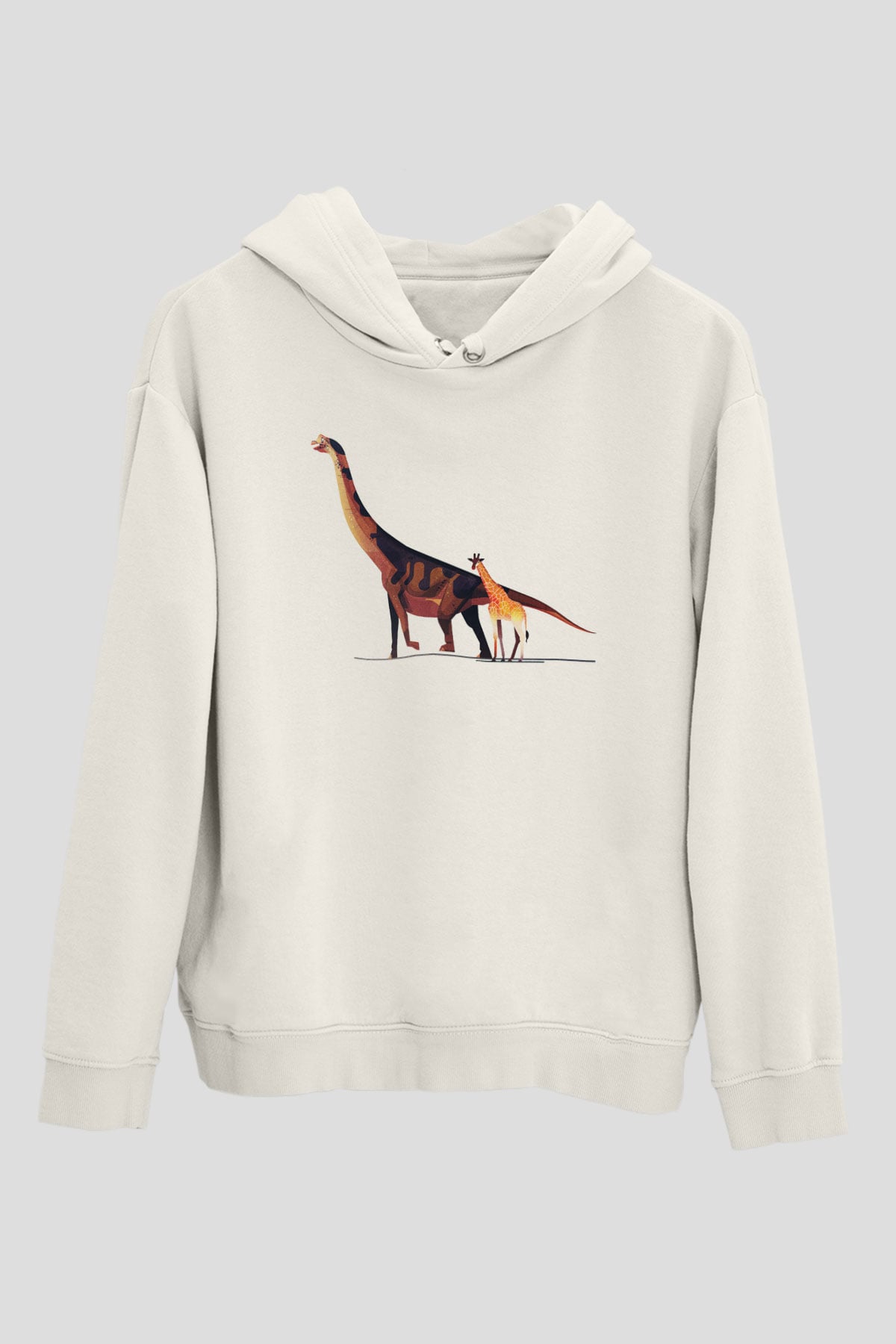 Dinozor Beyaz Unisex Kapşonlu Sweatshirt