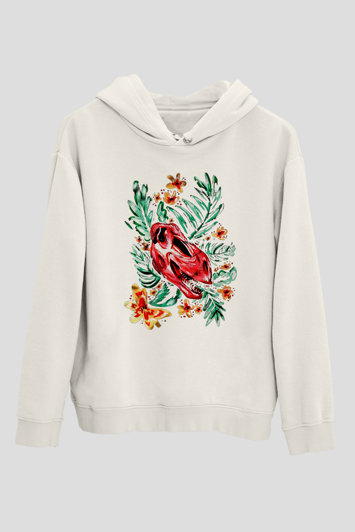 Dinozor Beyaz Unisex Kapşonlu Sweatshirt