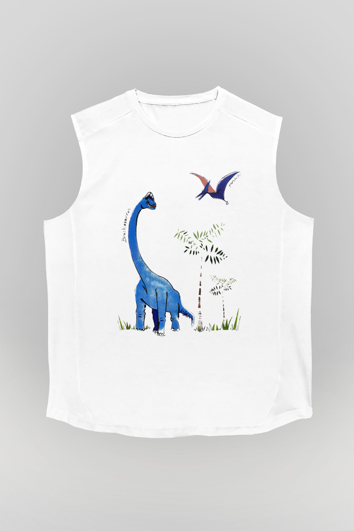 Dinozor Beyaz Unisex Kolsuz Tişört