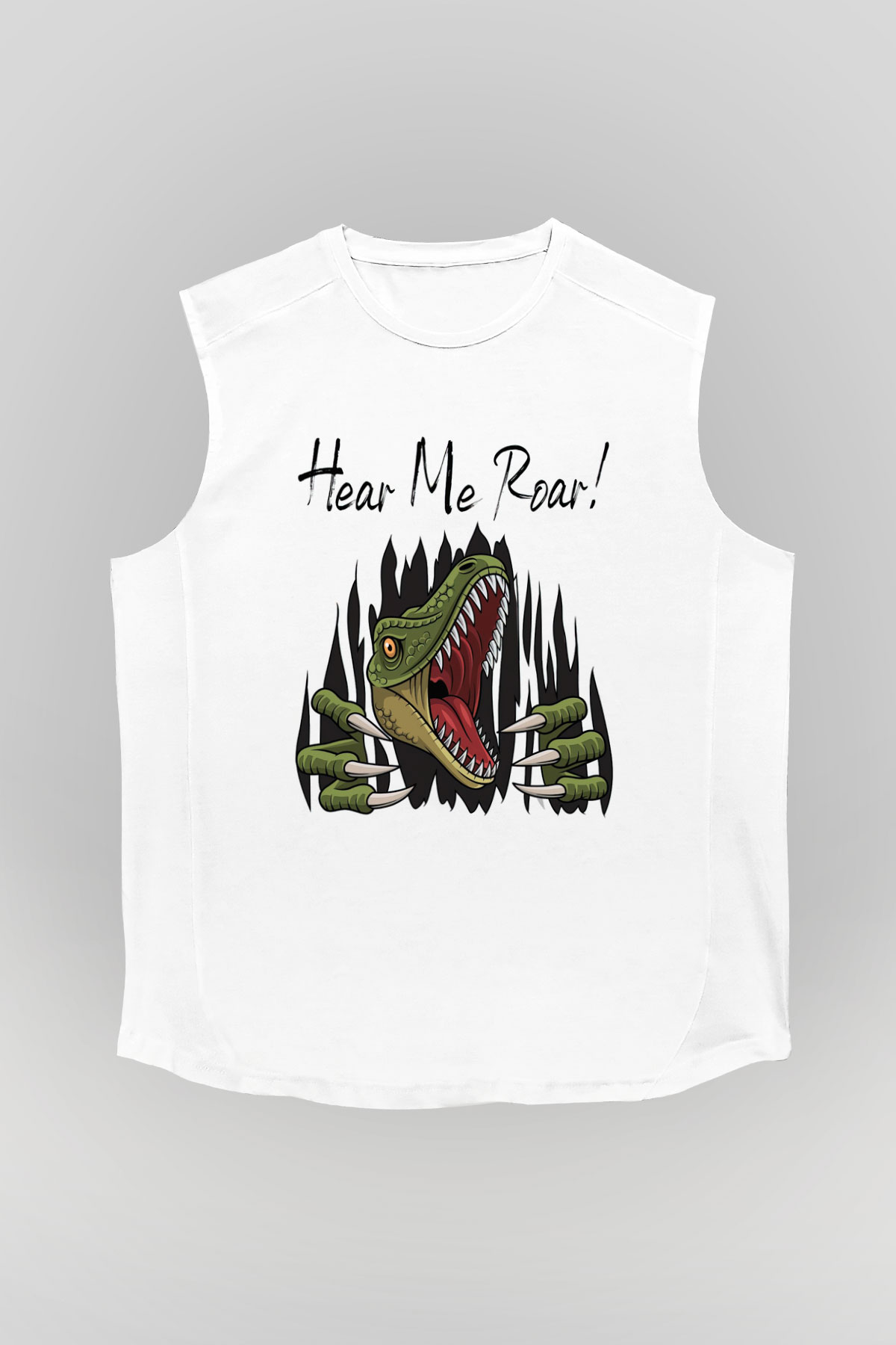 Dinozor Beyaz Unisex Kolsuz Tişört
