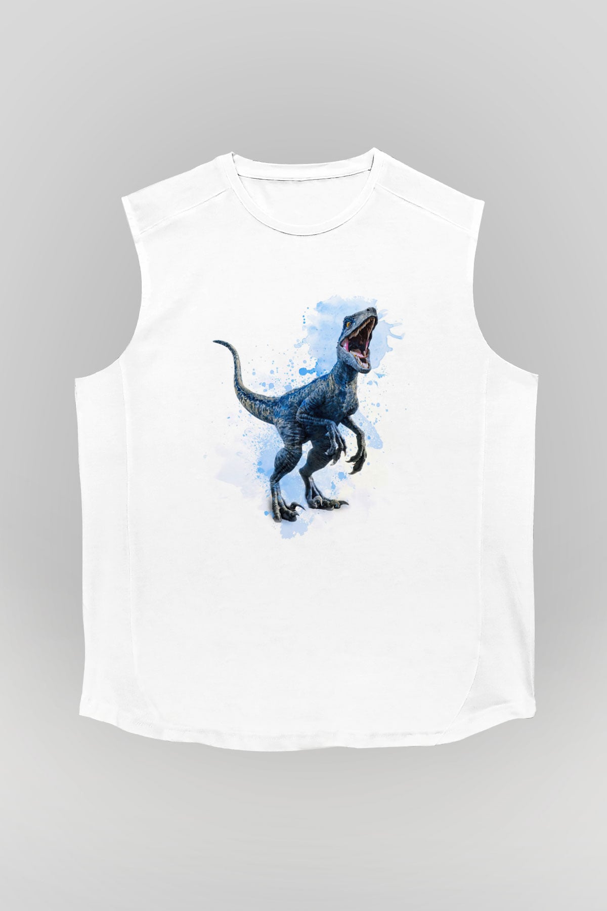 Dinozor Beyaz Unisex Kolsuz Tişört