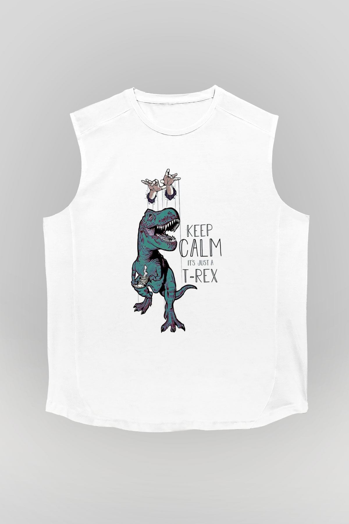 Dinozor Beyaz Unisex Kolsuz Tişört