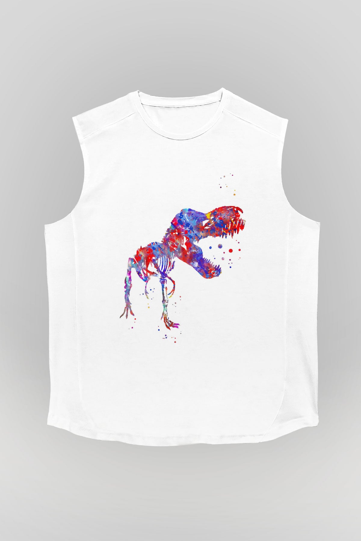 Dinozor Beyaz Unisex Kolsuz Tişört