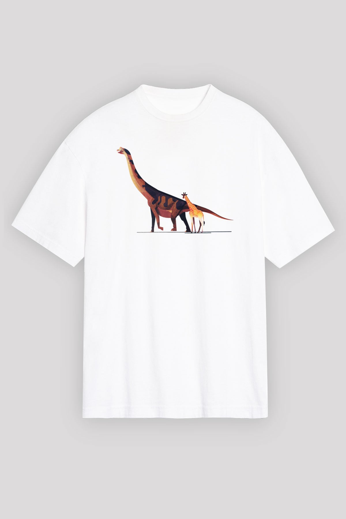 Dinozor Beyaz Unisex Oversize Tişört T-Shirt