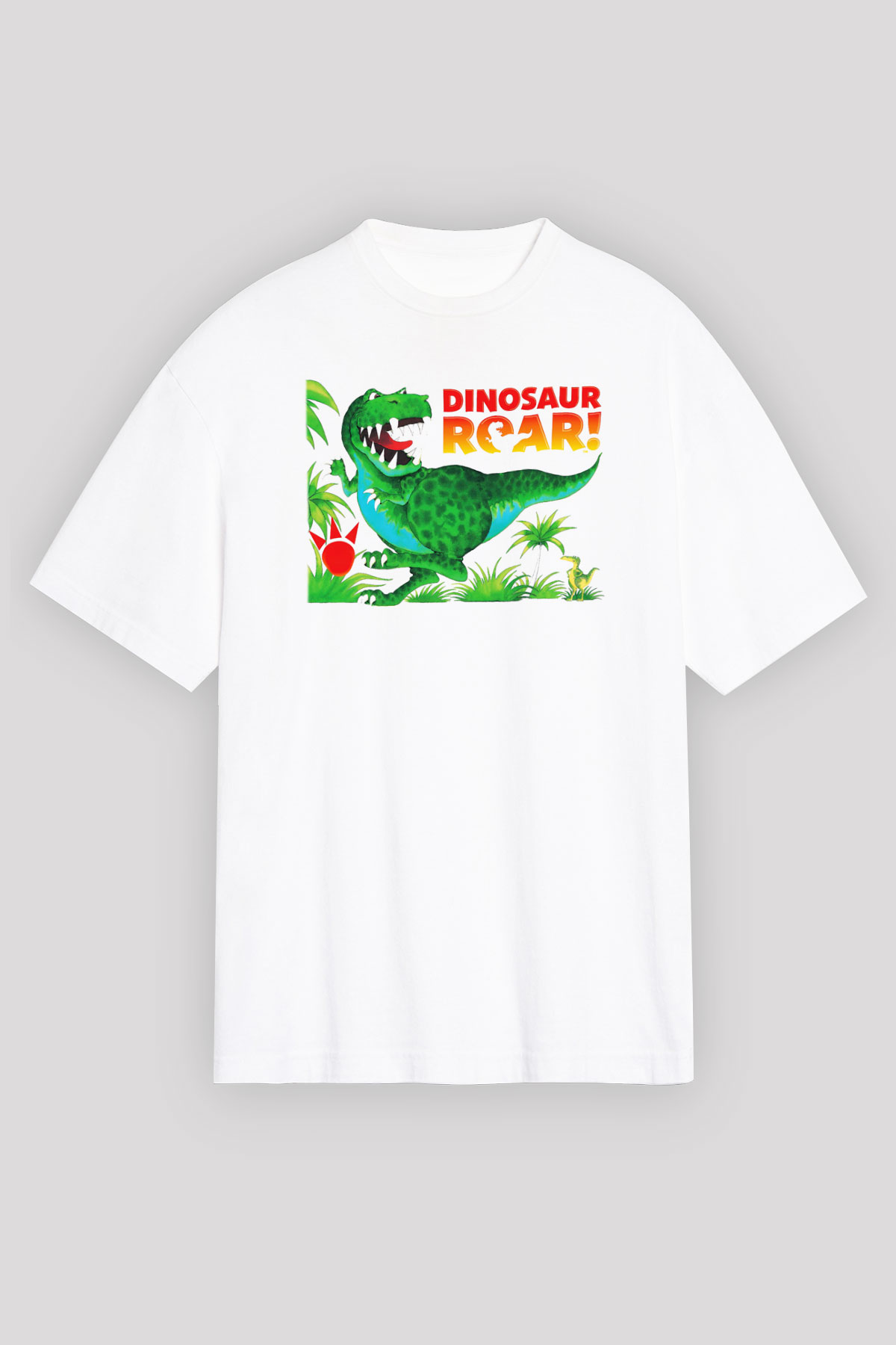 Dinozor Beyaz Unisex Oversize Tişört T-Shirt
