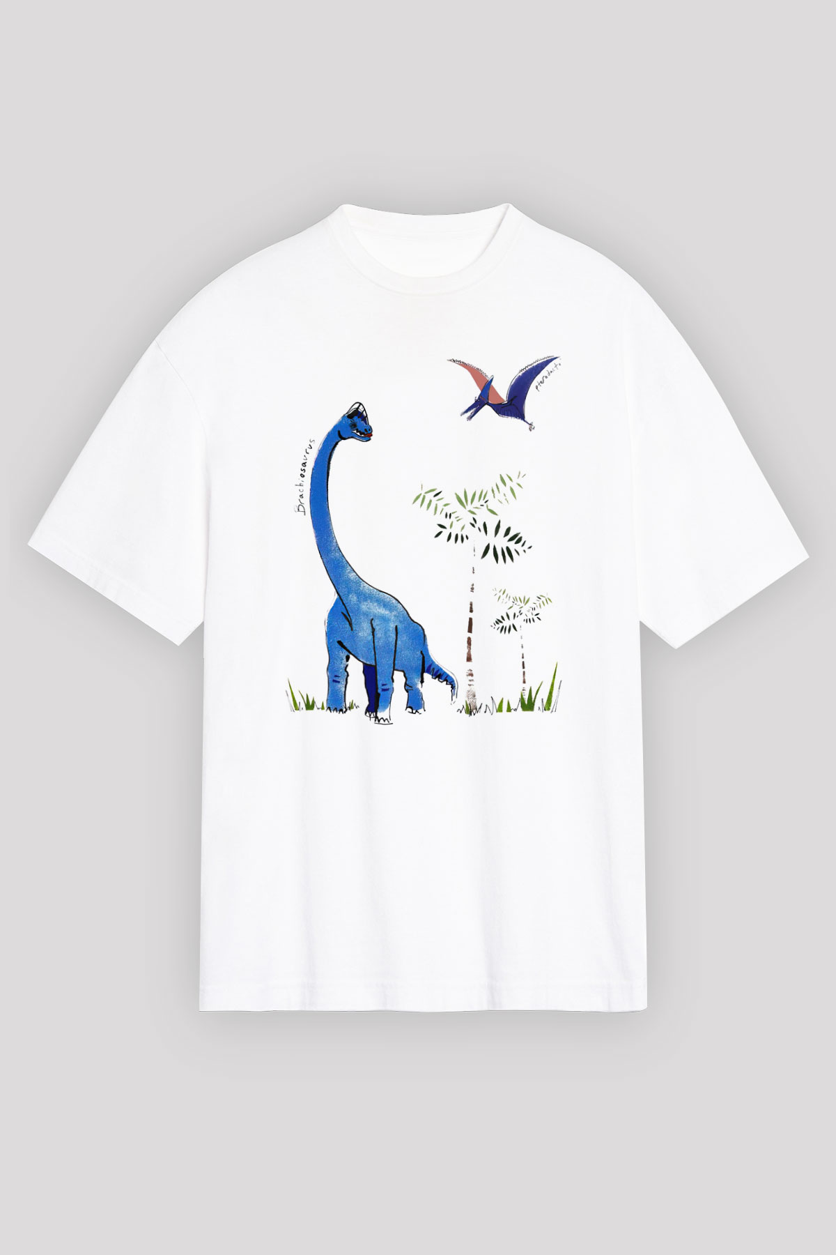 Dinozor Beyaz Unisex Oversize Tişört T-Shirt