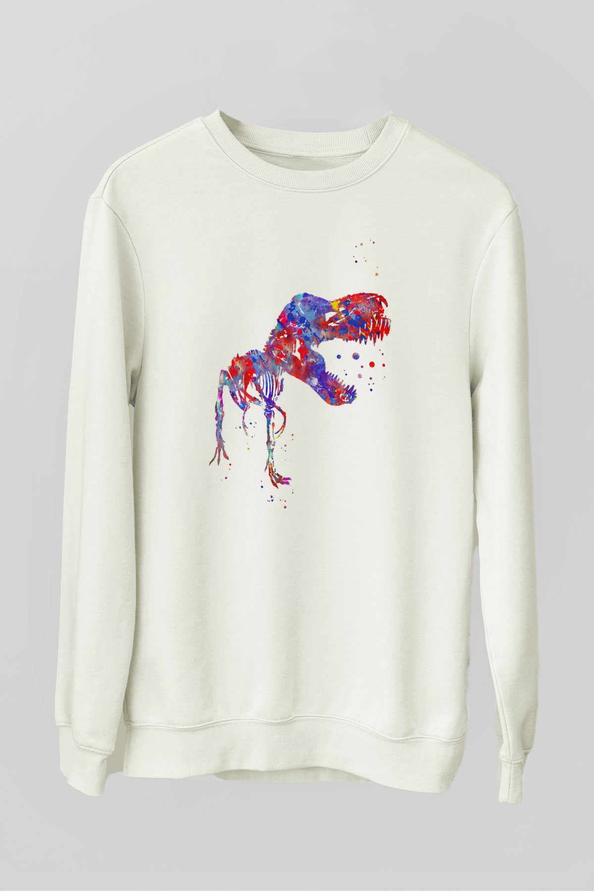 Dinozor Beyaz Unisex Sweatshirt