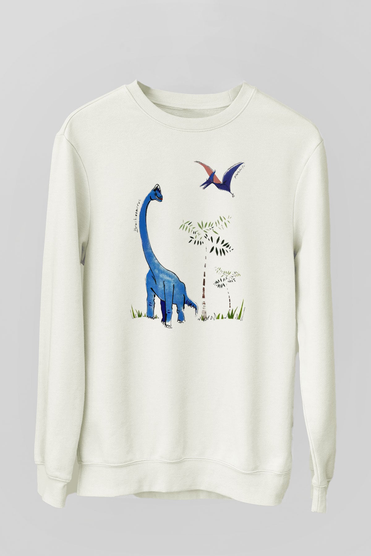 Dinozor Beyaz Unisex Sweatshirt