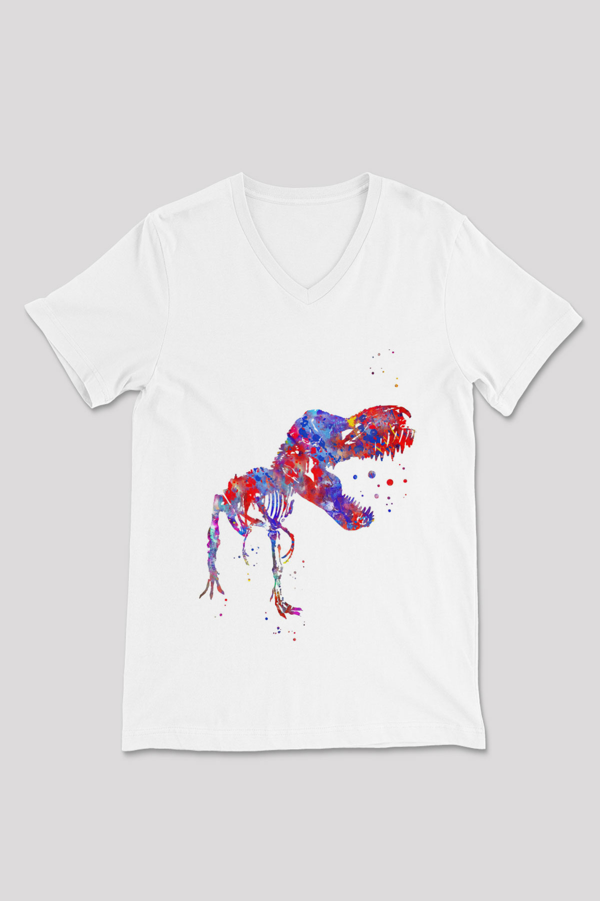 Dinozor Beyaz Unisex V Yaka Tişört