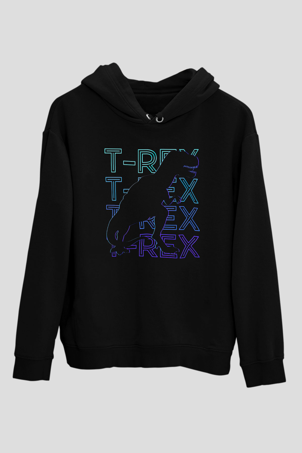 Dinozor Siyah Unisex Kapüşonlu Sweatshirt
