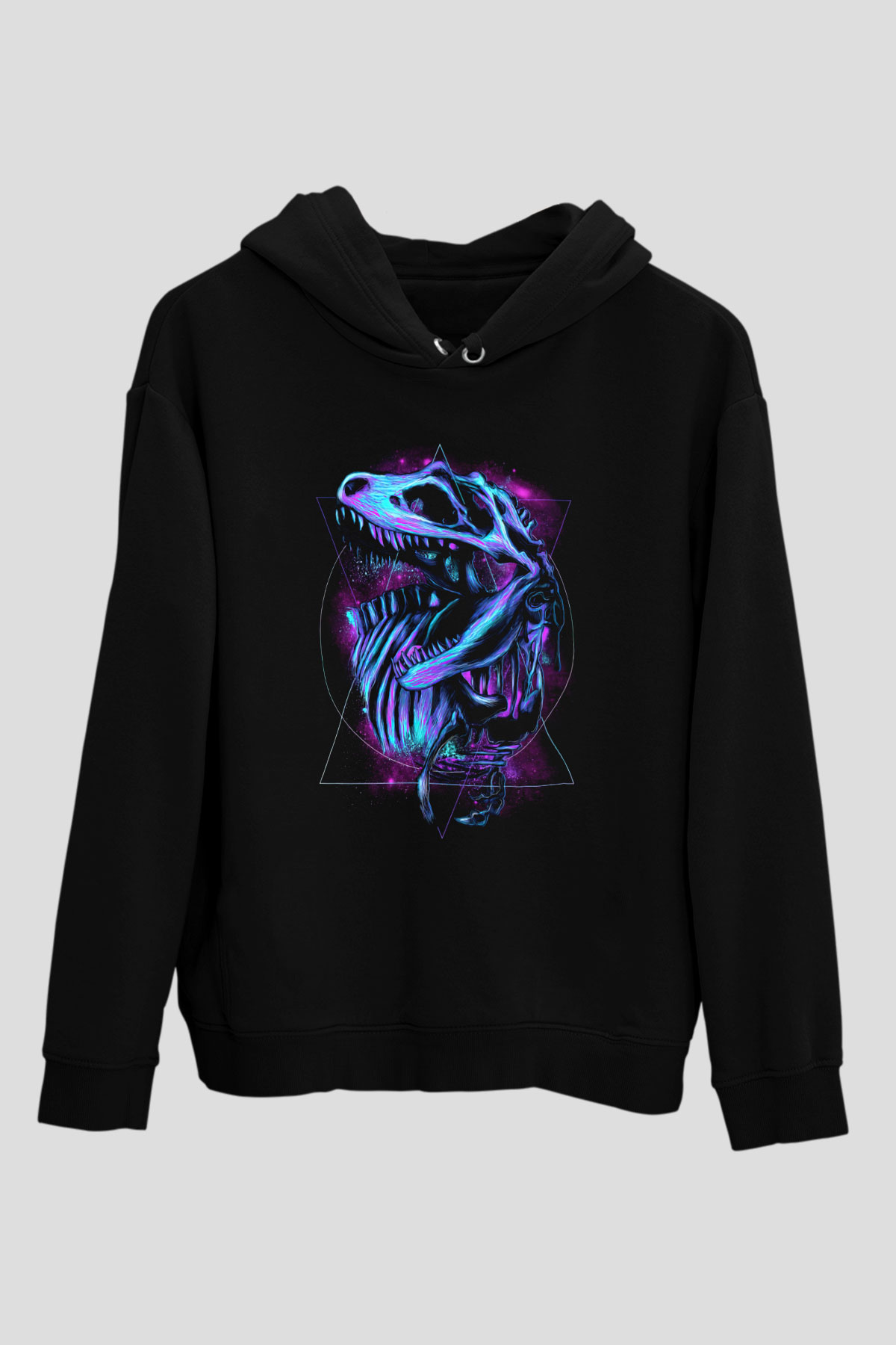 Dinozor Siyah Unisex Kapüşonlu Sweatshirt